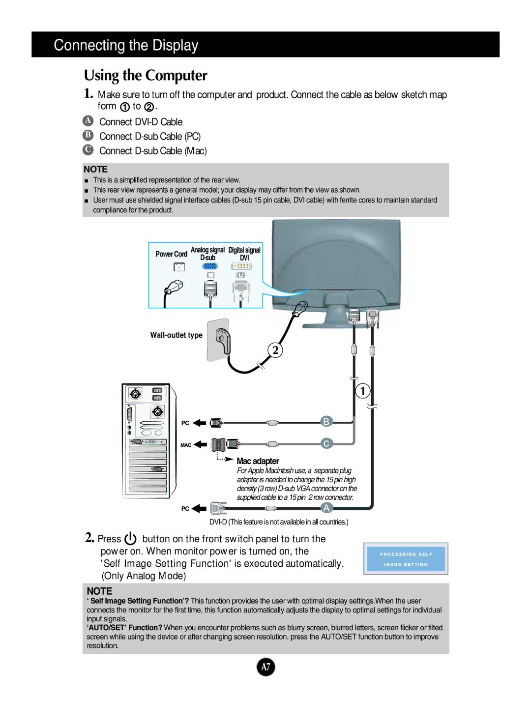 LG Electronics W2343T, W2043T, W2243T manual Using the Computer, Mac adapter 