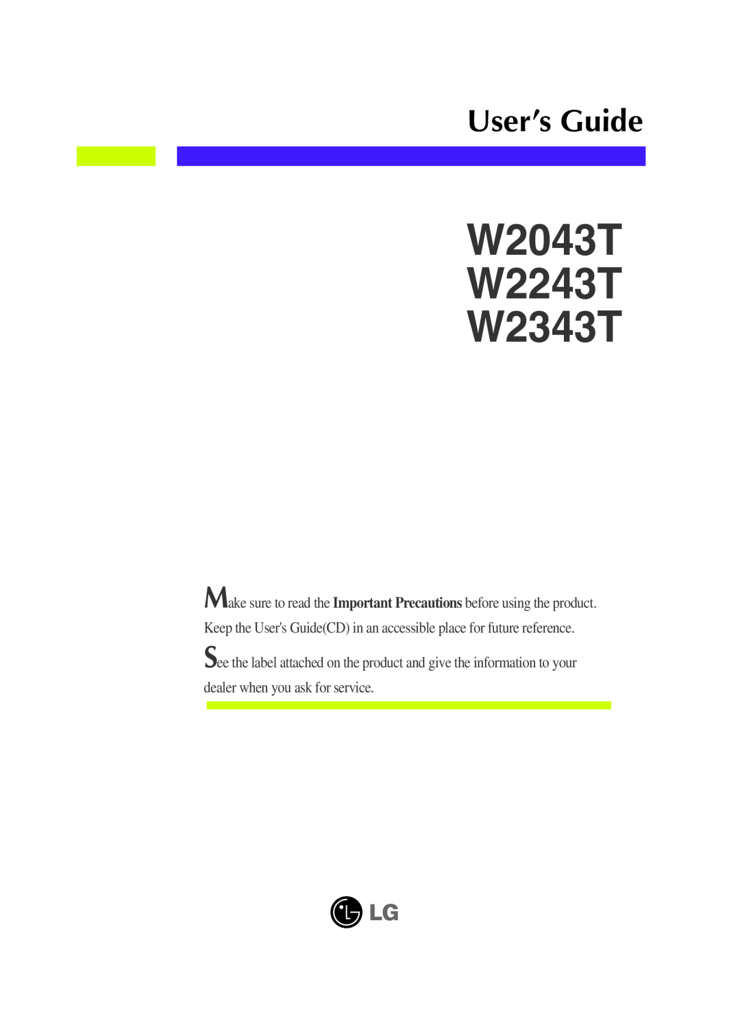LG Electronics manual W2043T W2243T W2343T, User’s Guide 