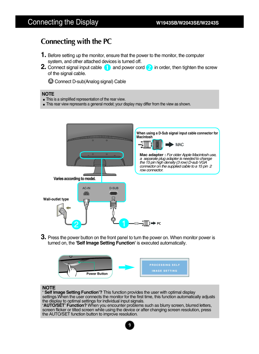 LG Electronics W2043TE, W1943TB owner manual W1943SB/W2043SE/W2243S 