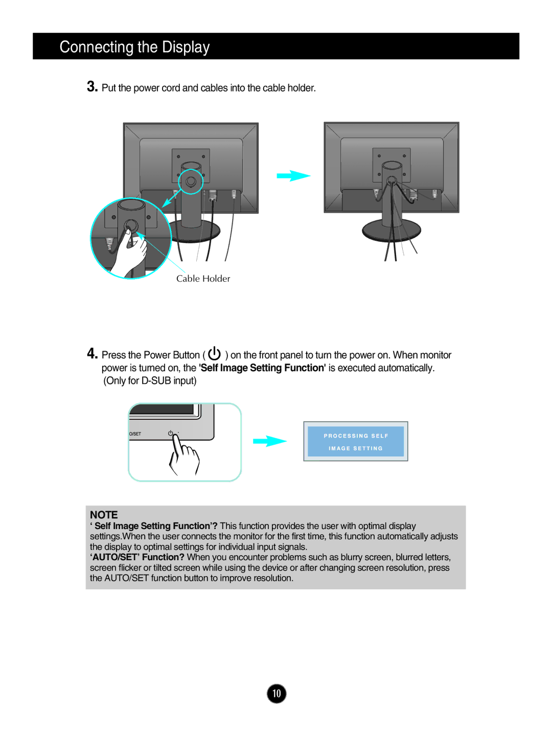 LG Electronics W2220P manual Put the power cord and cables into the cable holder 