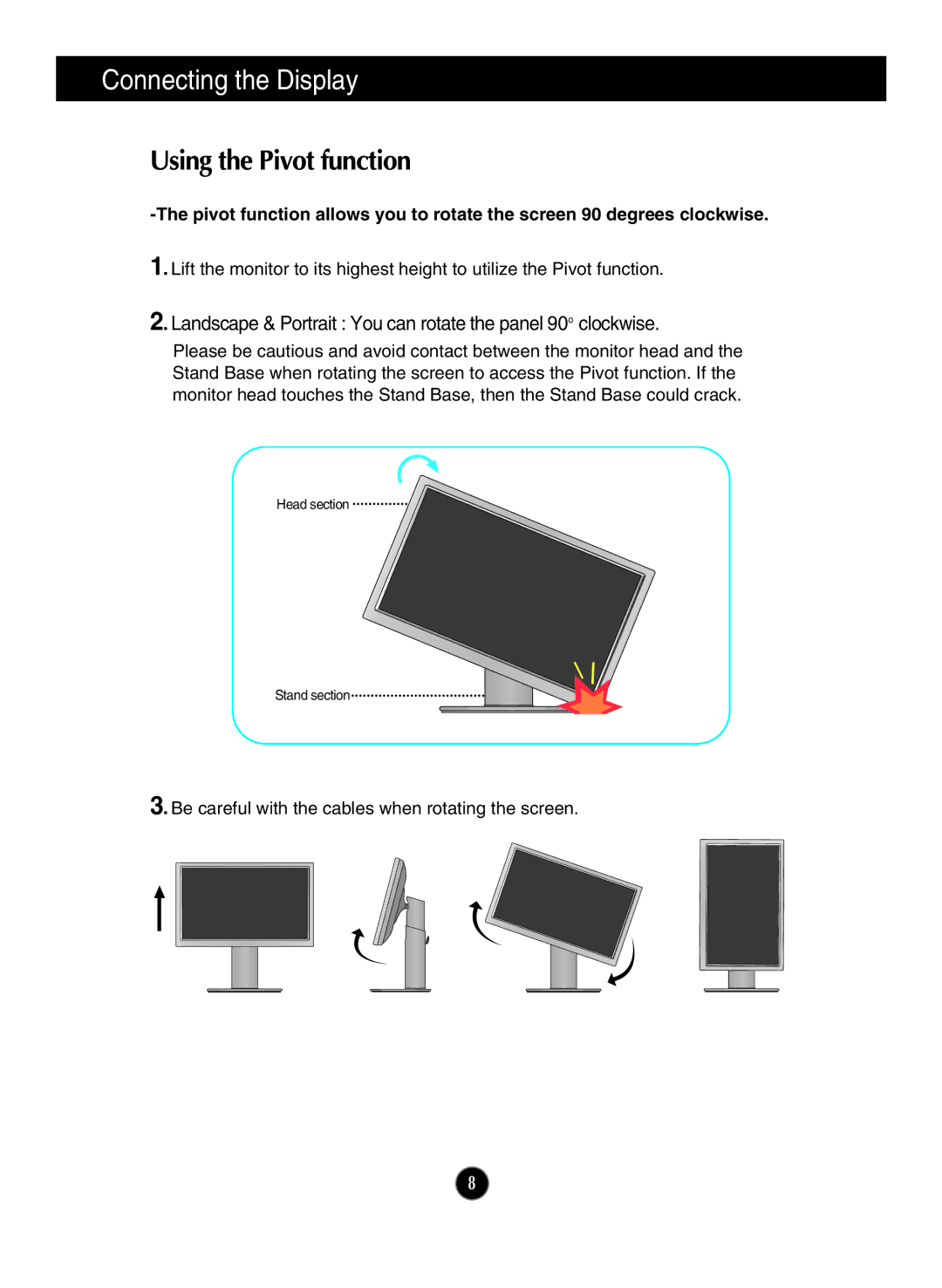 LG Electronics W2220P manual Using the Pivot function, Landscape & Portrait You can rotate the panel 90o clockwise 