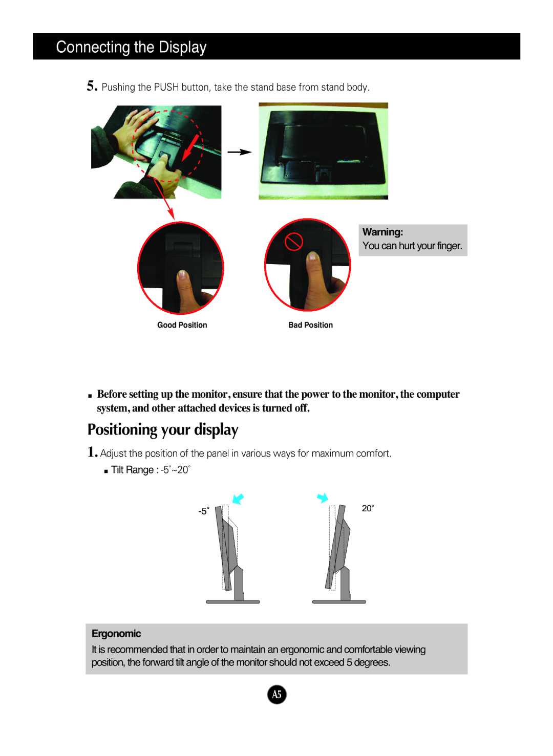 LG Electronics W2241S manual Positioning your display, Ergonomic 