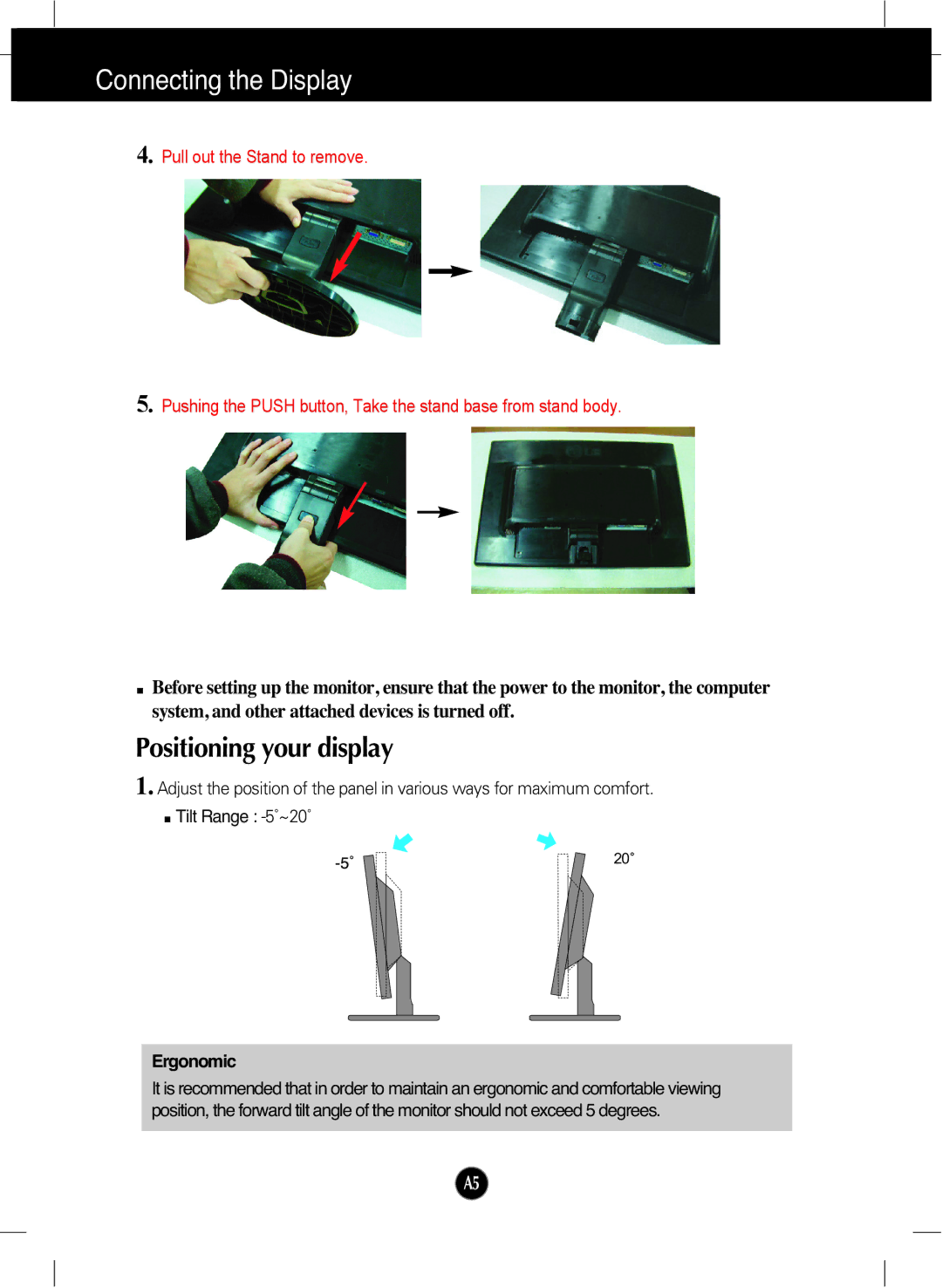 LG Electronics W2242T manual Positioning your display, Ergonomic 