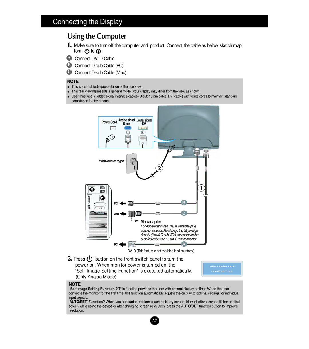 LG Electronics W2253TQ, W2053TQ manual Using the Computer, Mac adapter 