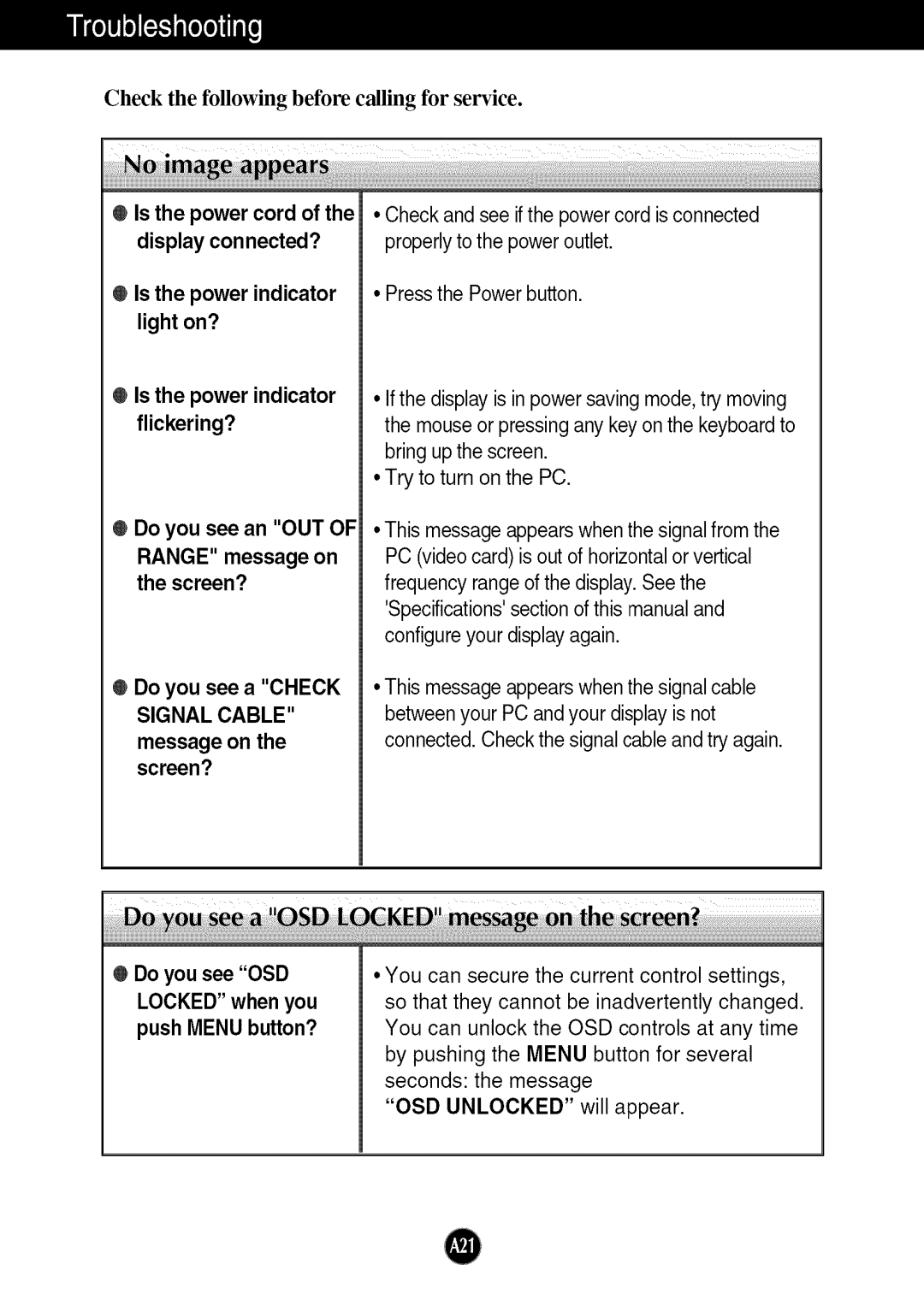 LG Electronics W2253TQ, W2053TQ manual Do you see an OUT Range message on the screen? 