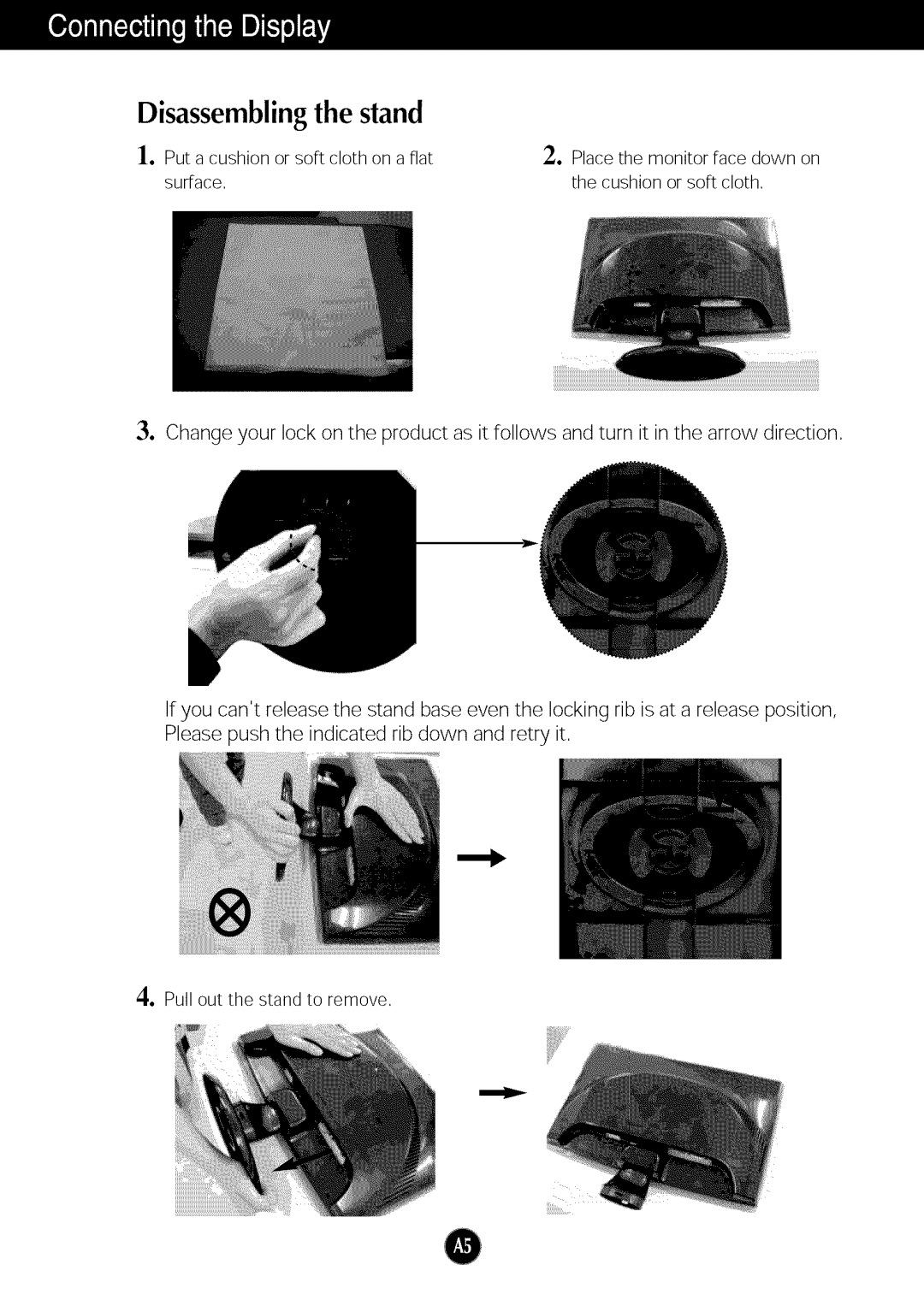 LG Electronics W2253TQ, W2053TQ manual Disassembling the stand 