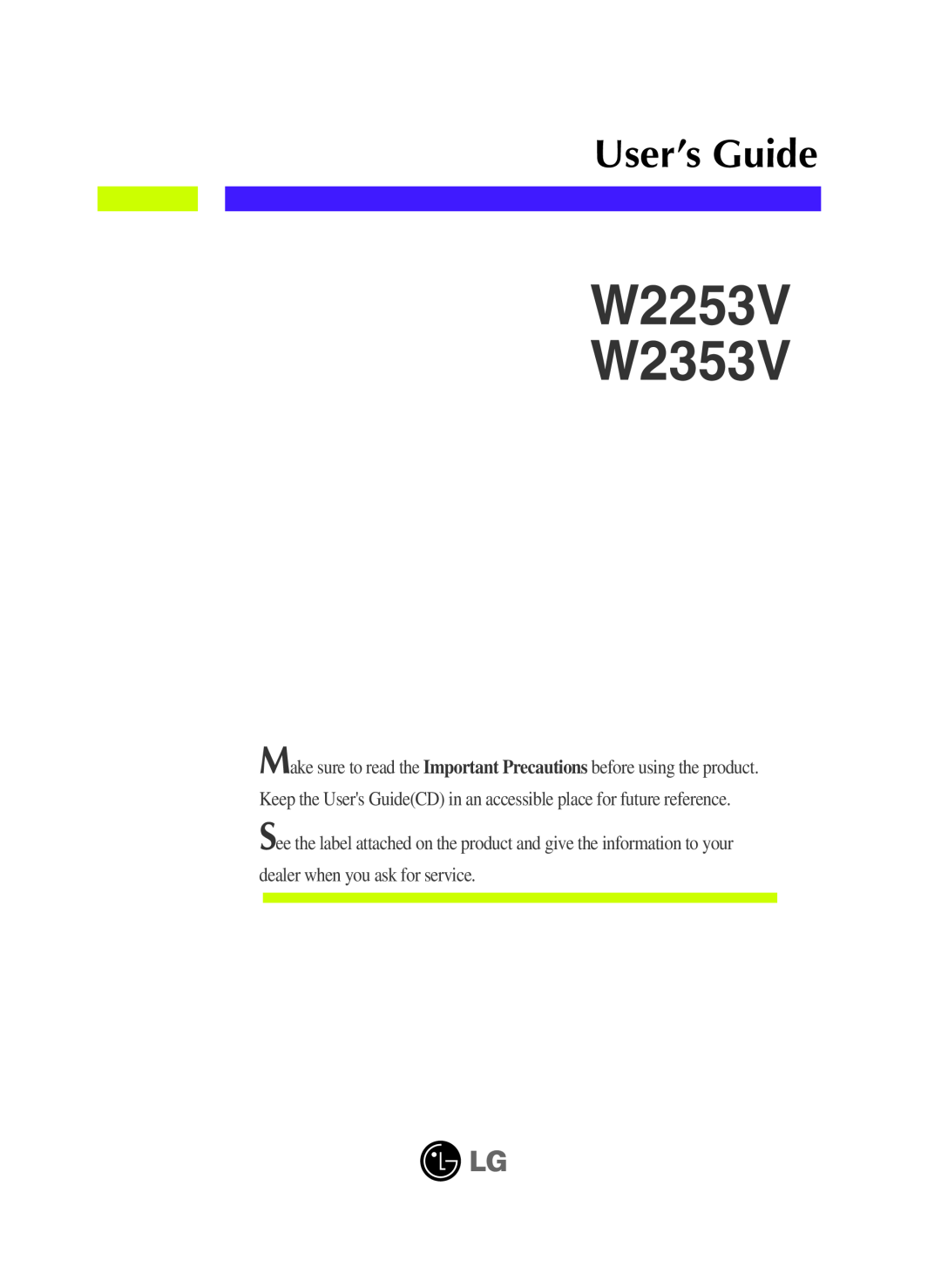 LG Electronics manual W2253V W2353V, User’s Guide 