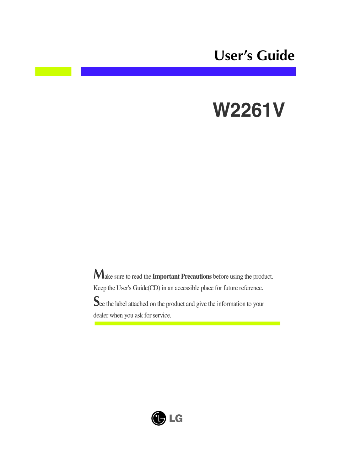 LG Electronics W2261V manual User’s Guide 