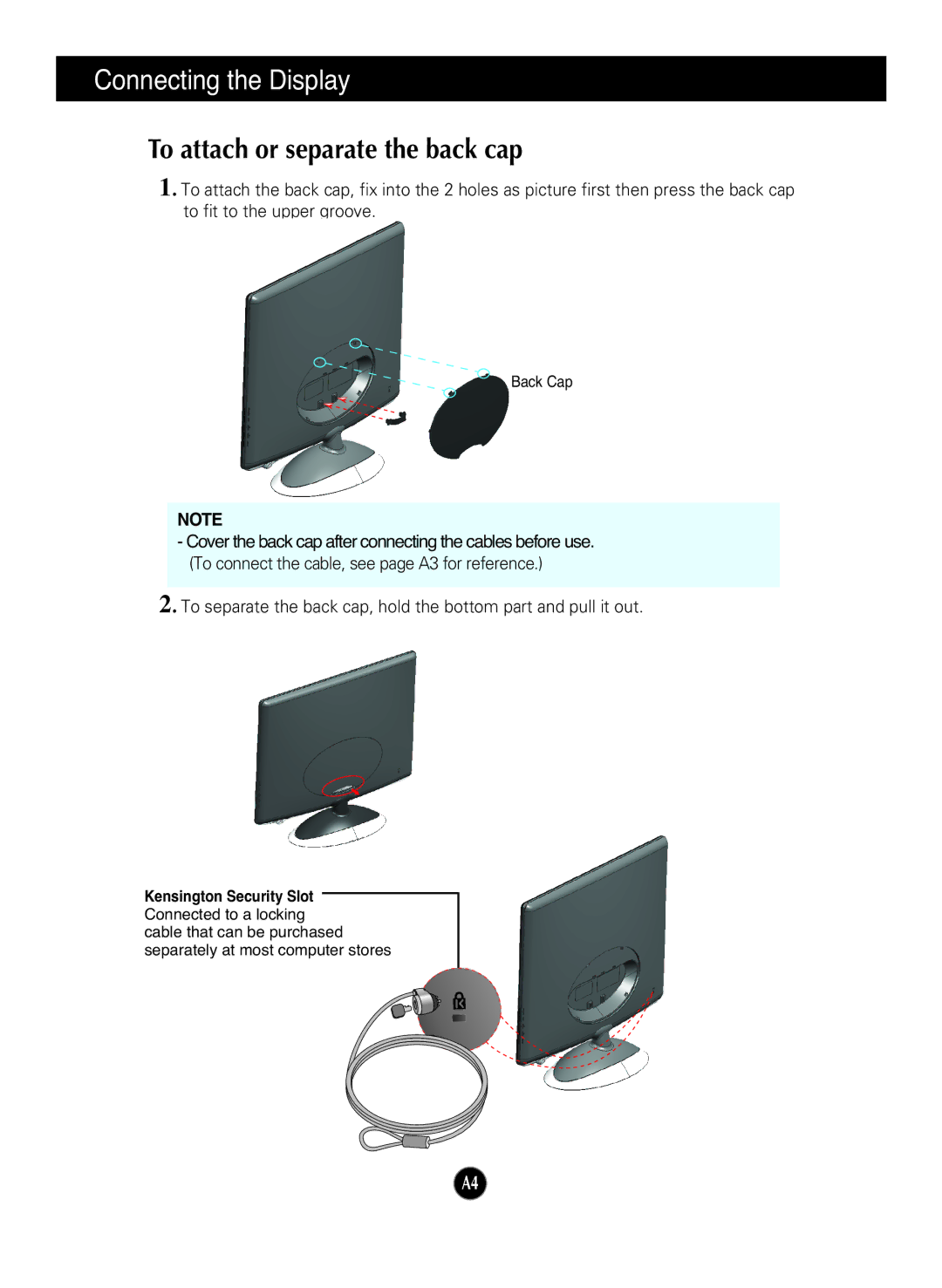 LG Electronics W2284F manual To attach or separate the back cap 