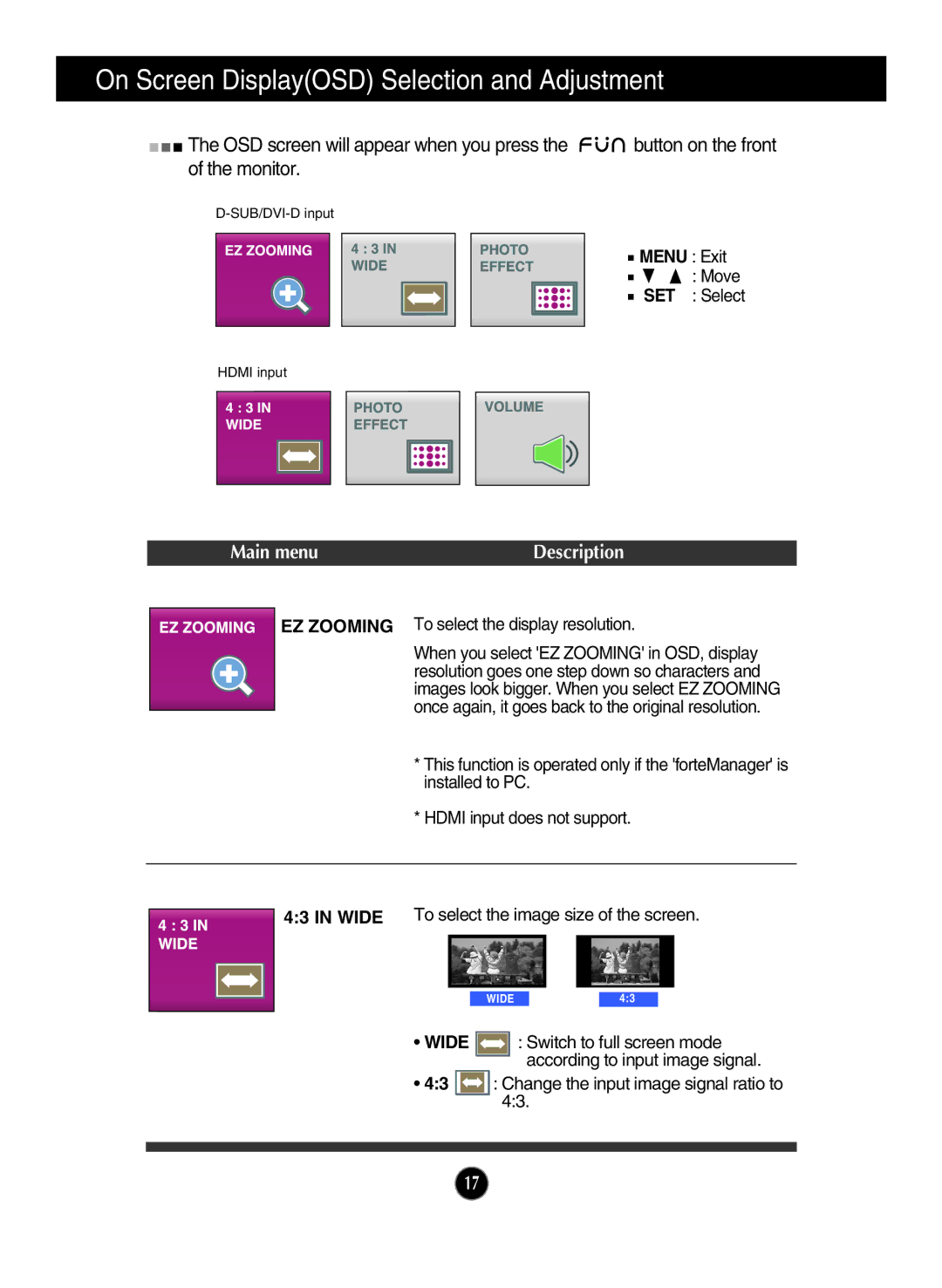 LG Electronics W2286L, W2486L owner manual EZ Zooming 