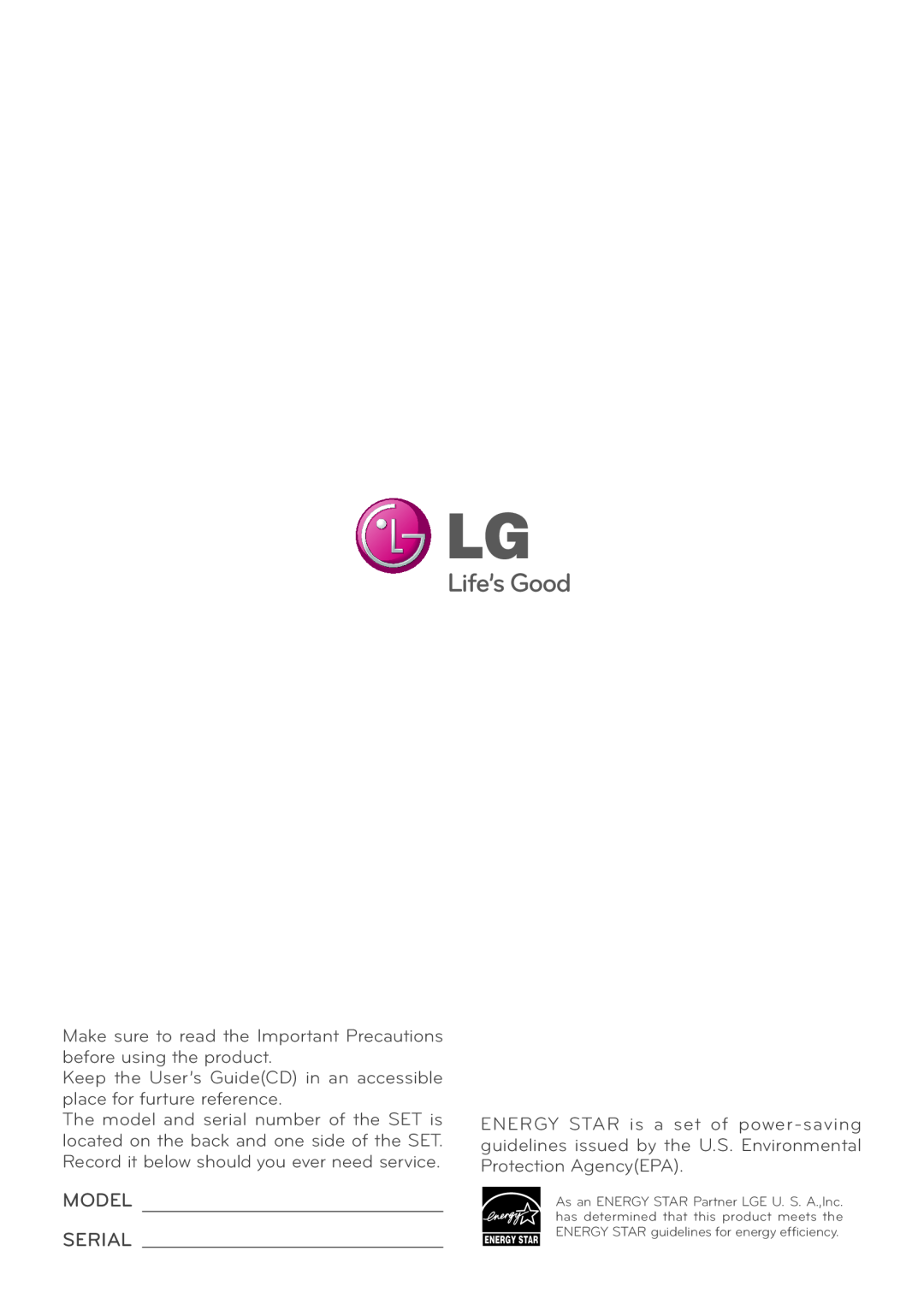 LG Electronics W2486L, W2286L owner manual Model, Serial 