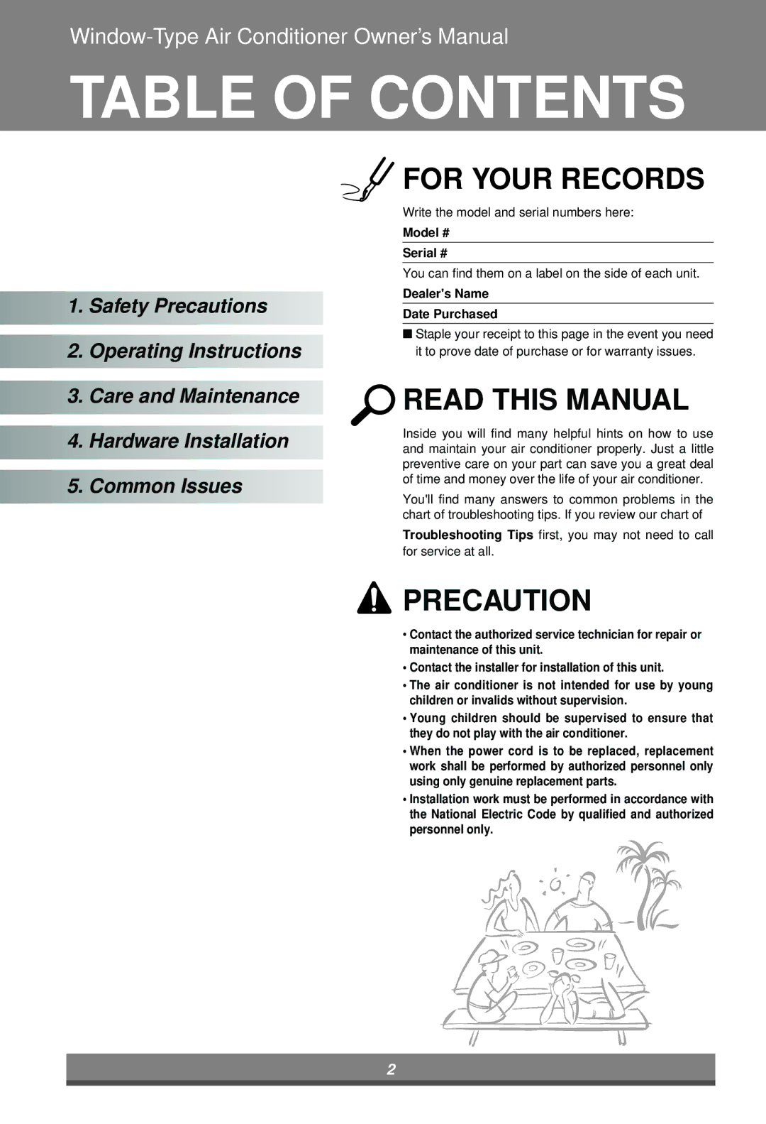 LG Electronics W121CA TSC2, W242CA TSN0, W182CM TSN0, W182CMH TSN1, W182CA TSN0, W182CM TSN2 owner manual Table of Contents 