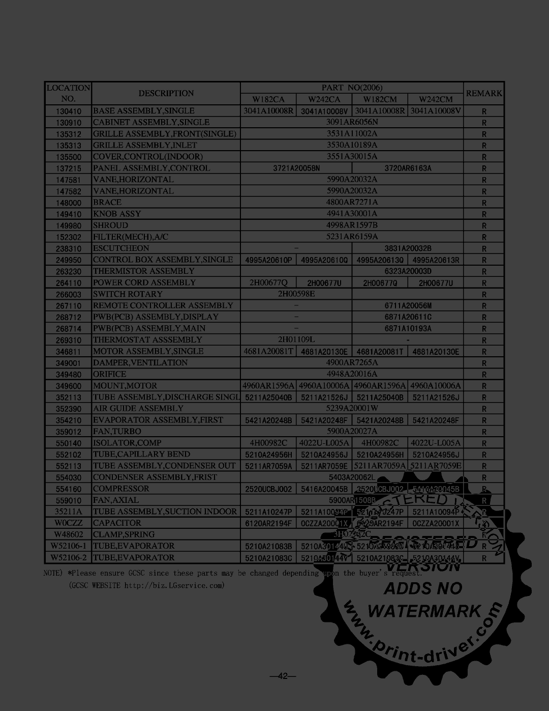 LG Electronics W121CA TSC2, W242CM TSN2, W092CA TSG0, W091CA TSG0, W242CA TSN0, W242CM TSN0, W242CA TSN2, W182CM TSN0, W122CM TSC0 