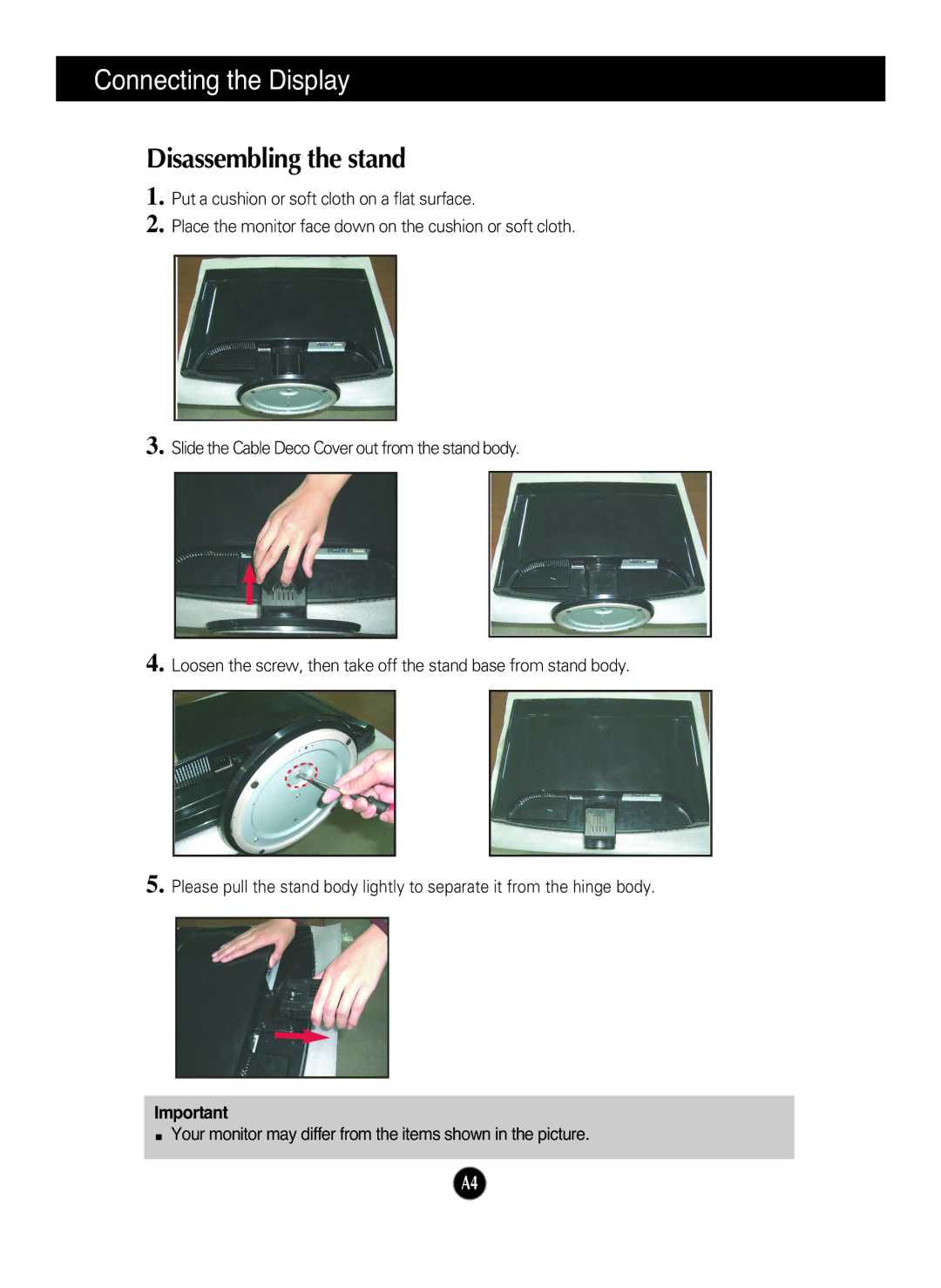 LG Electronics W2452T manual Disassembling the stand 