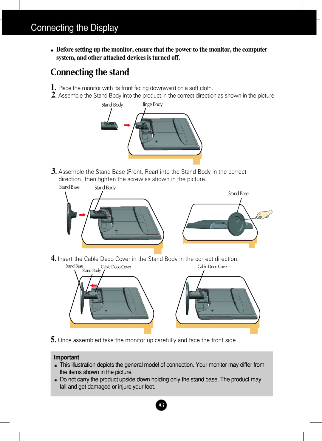 LG Electronics W2452V manual Connecting the Display, Connecting the stand 