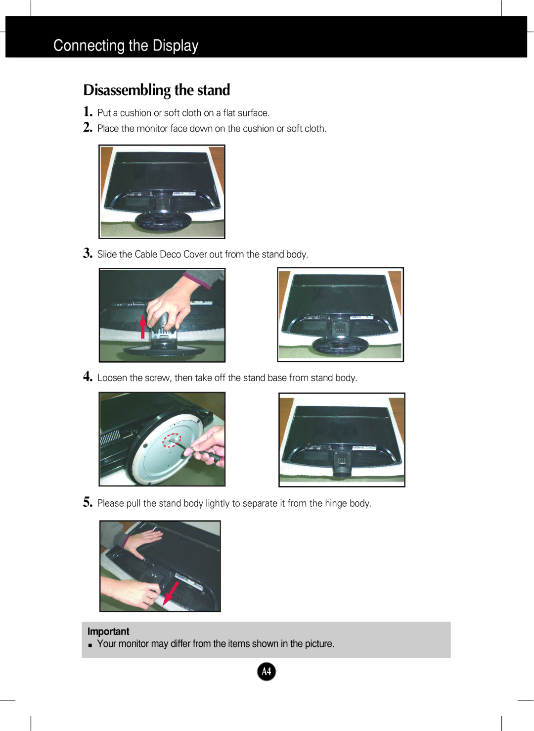 LG Electronics W2452V manual Disassembling the stand 