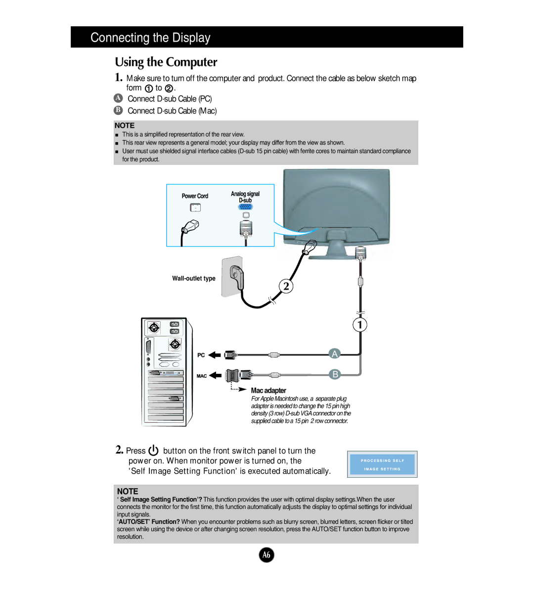 LG Electronics W2453SQ manual Using the Computer, Mac adapter 