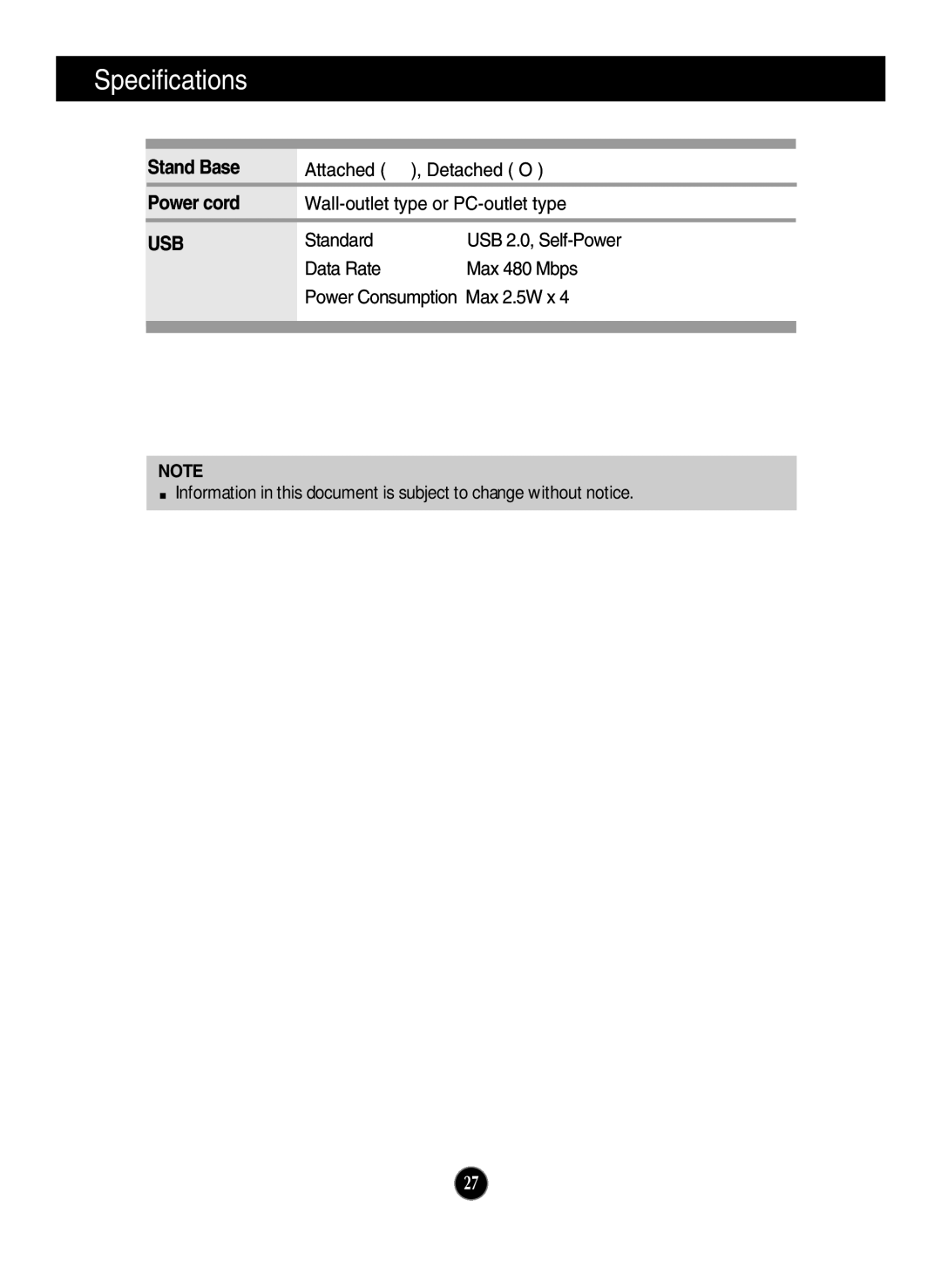 LG Electronics W2600V manual Usb 