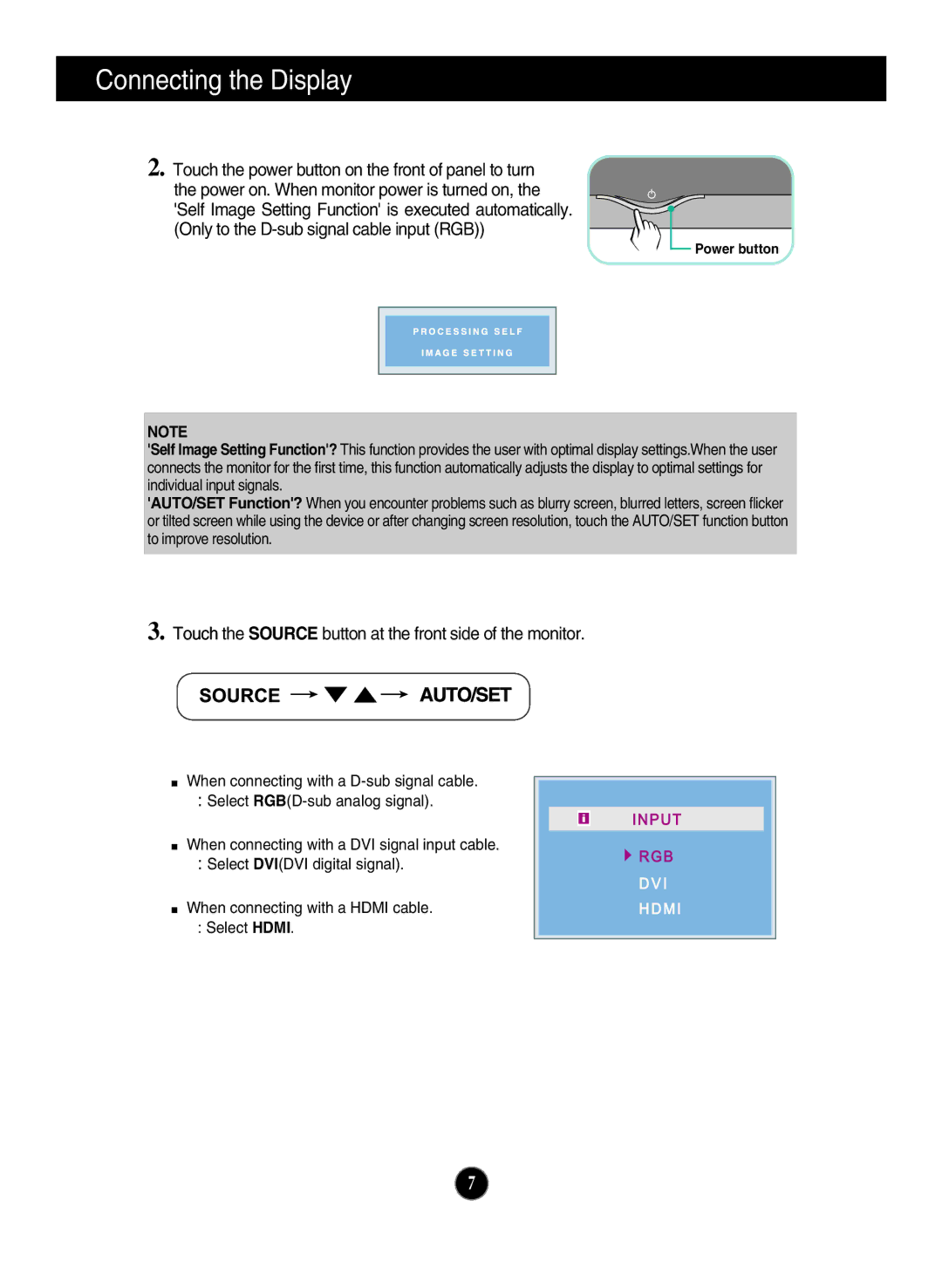 LG Electronics W2600V manual Touch the Source button at the front side of the monitor 