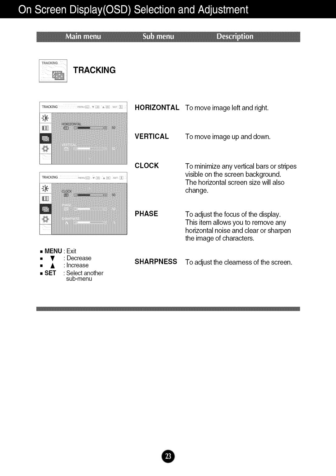 LG Electronics W286L, W2286L manual Tracking, Horizontal 