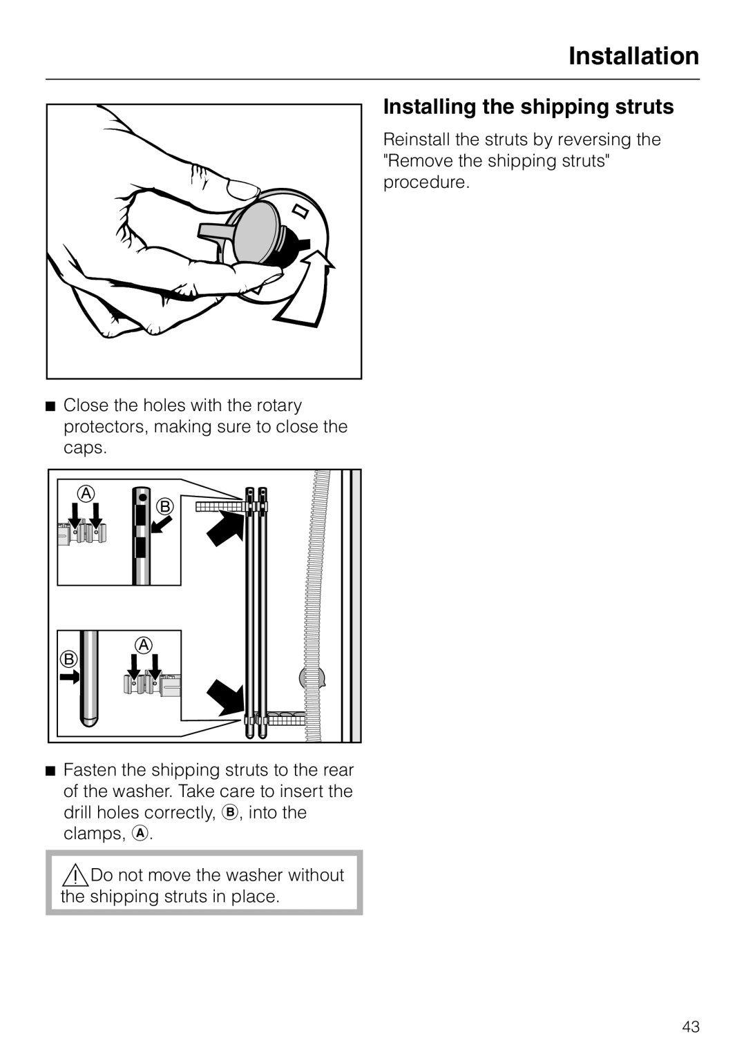 LG Electronics Washer W1119 operating instructions Installing the shipping struts 