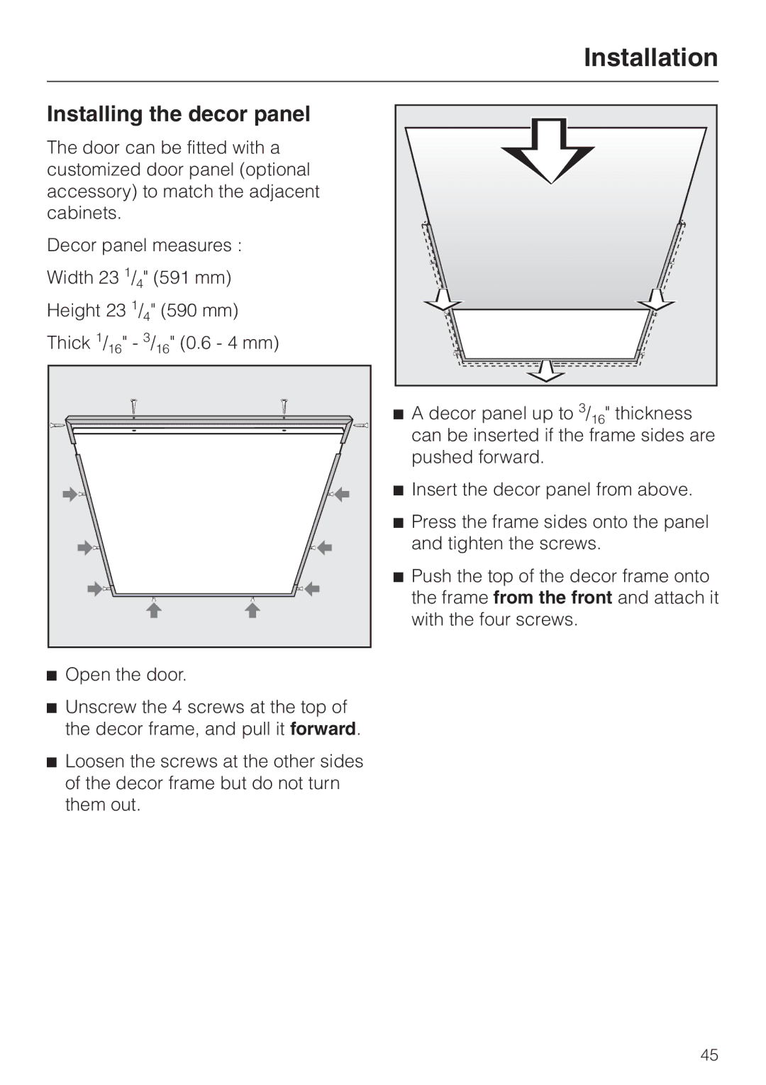 LG Electronics Washer W1119 operating instructions Installing the decor panel 