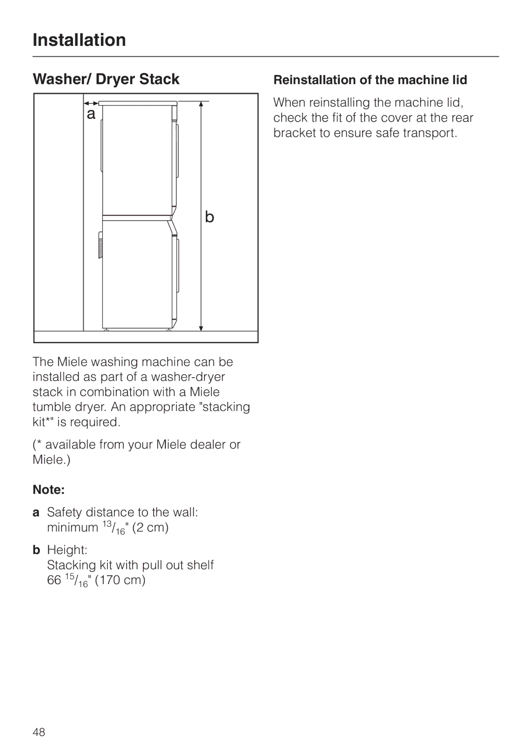 LG Electronics Washer W1119 operating instructions Washer/ Dryer Stack, Reinstallation of the machine lid 