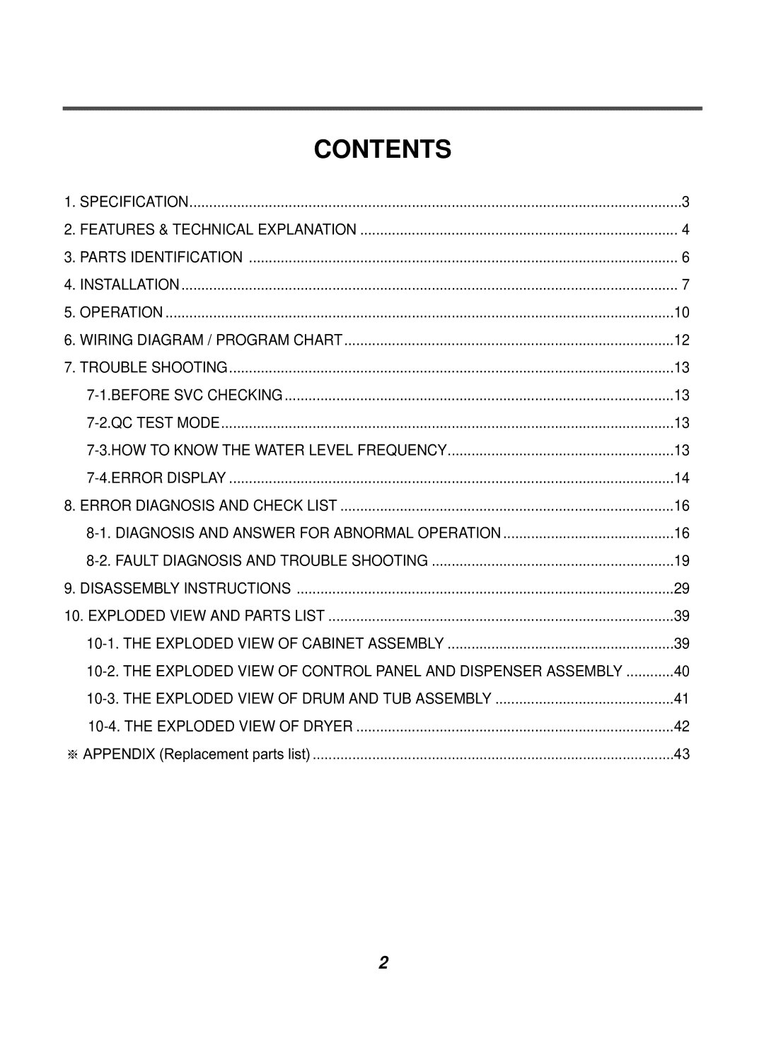 LG Electronics WD-10124RD service manual Contents 