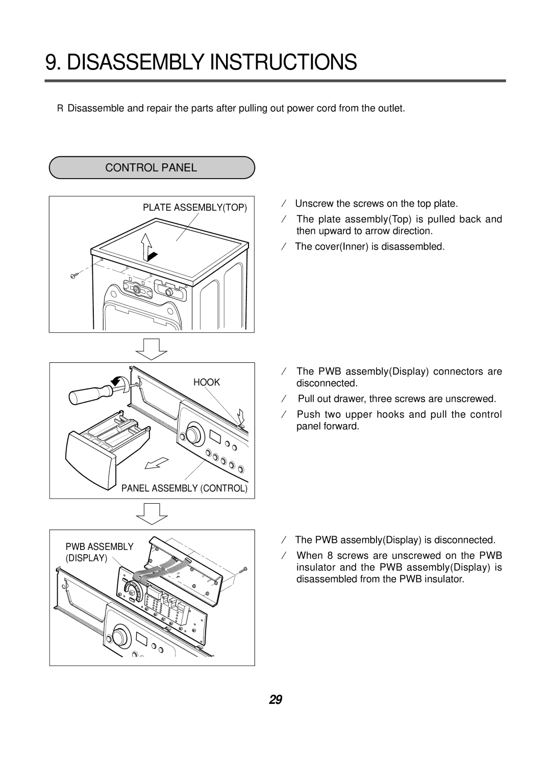 LG Electronics WD-10124RD service manual Disassembly Instructions, Control Panel 