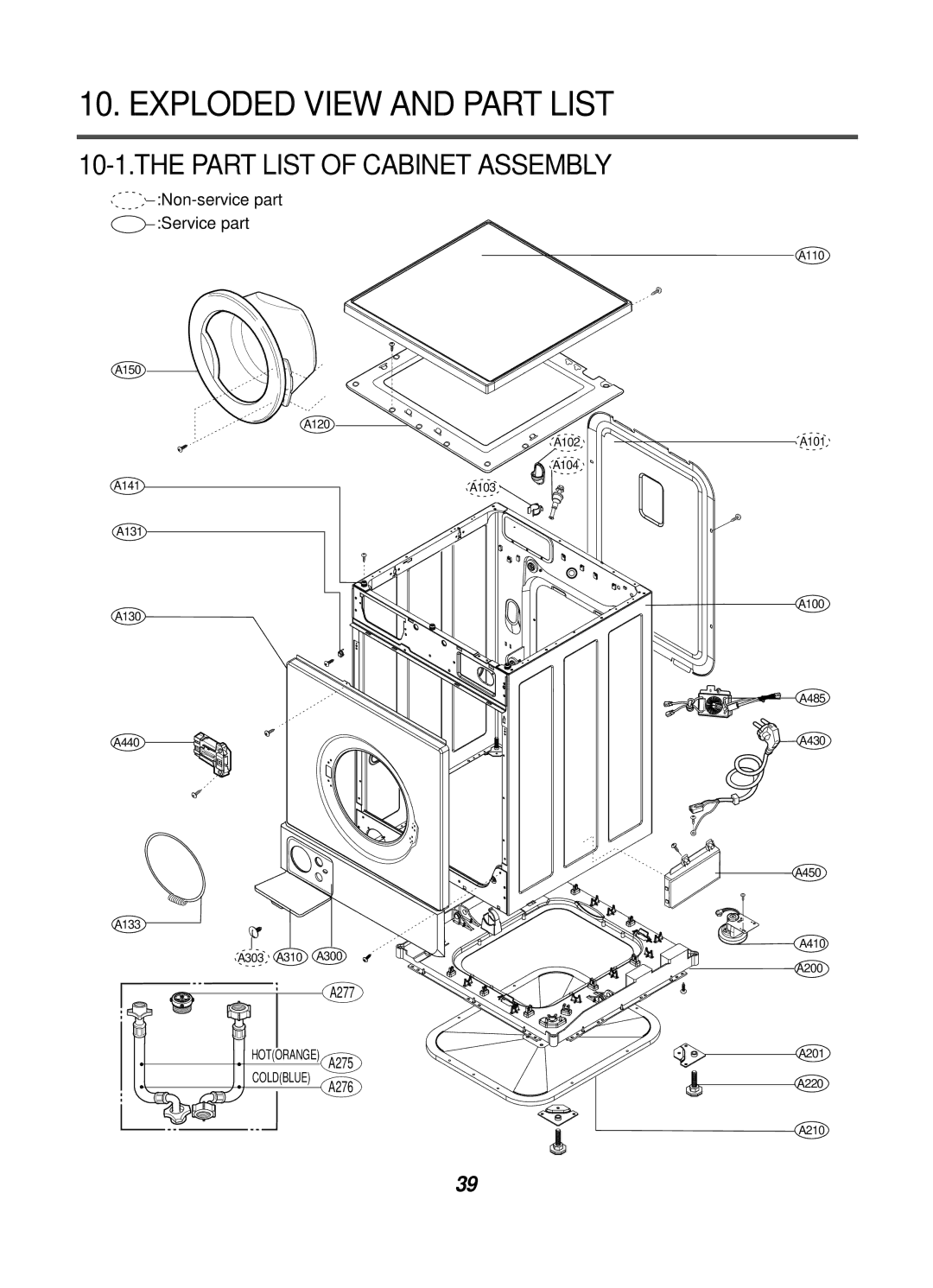 LG Electronics WD-10124RD service manual Exploded View and Part List, Part List of Cabinet Assembly 