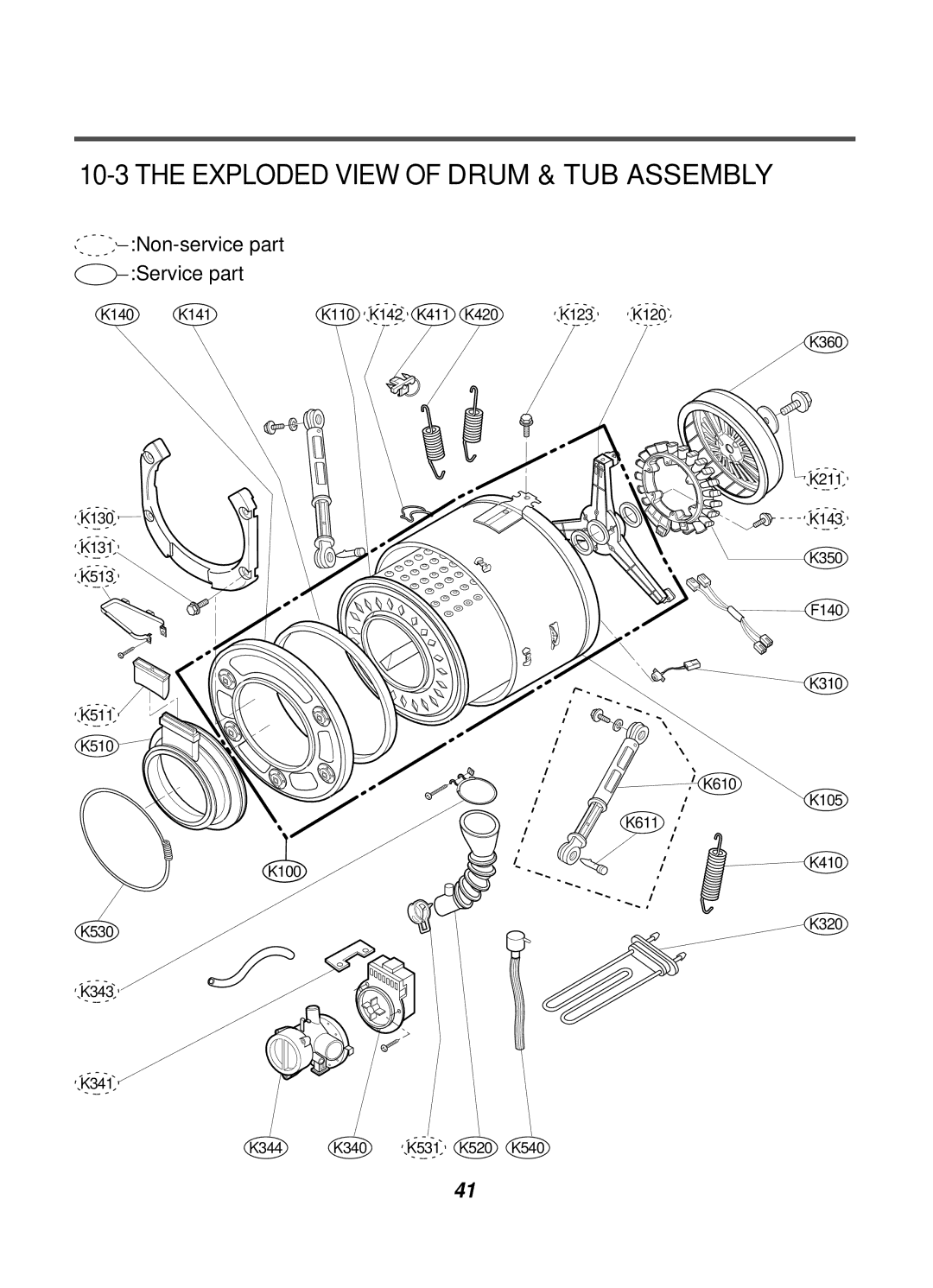 LG Electronics WD-10124RD service manual Exploded View of Drum & TUB Assembly, Non-service part Service part 