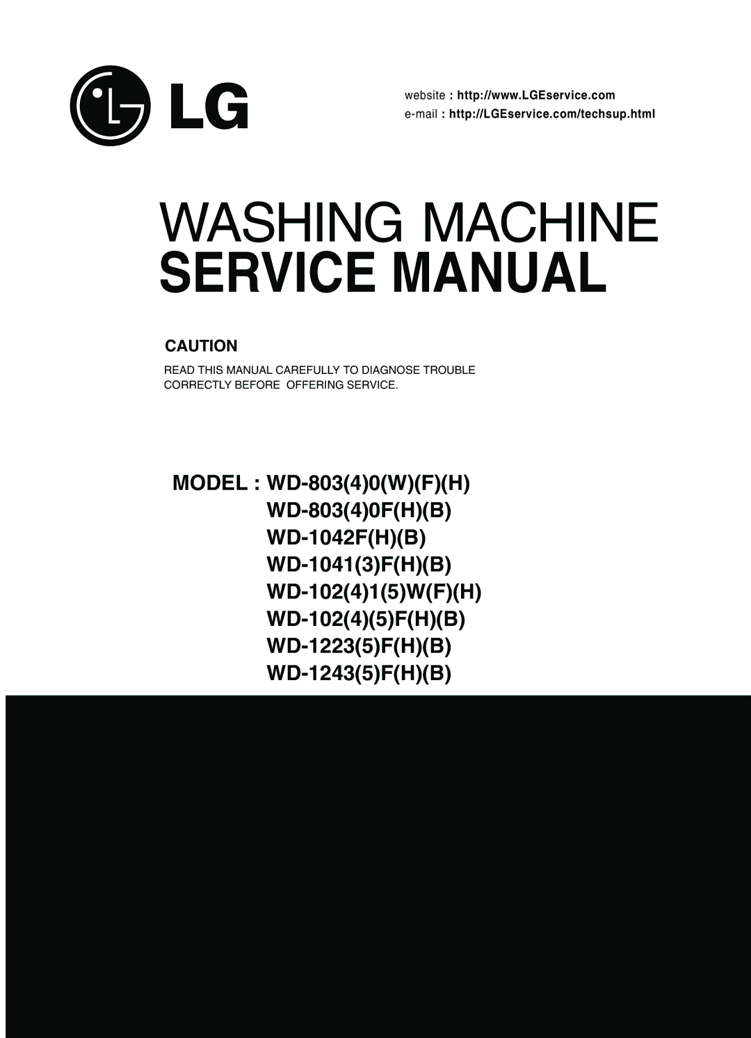 LG Electronics WD-1042F(H)(B), WD-1042FH, WD-1041(3)F(H)(B), WD-102(4)1(5)W(F)(H) service manual Washing Machine 