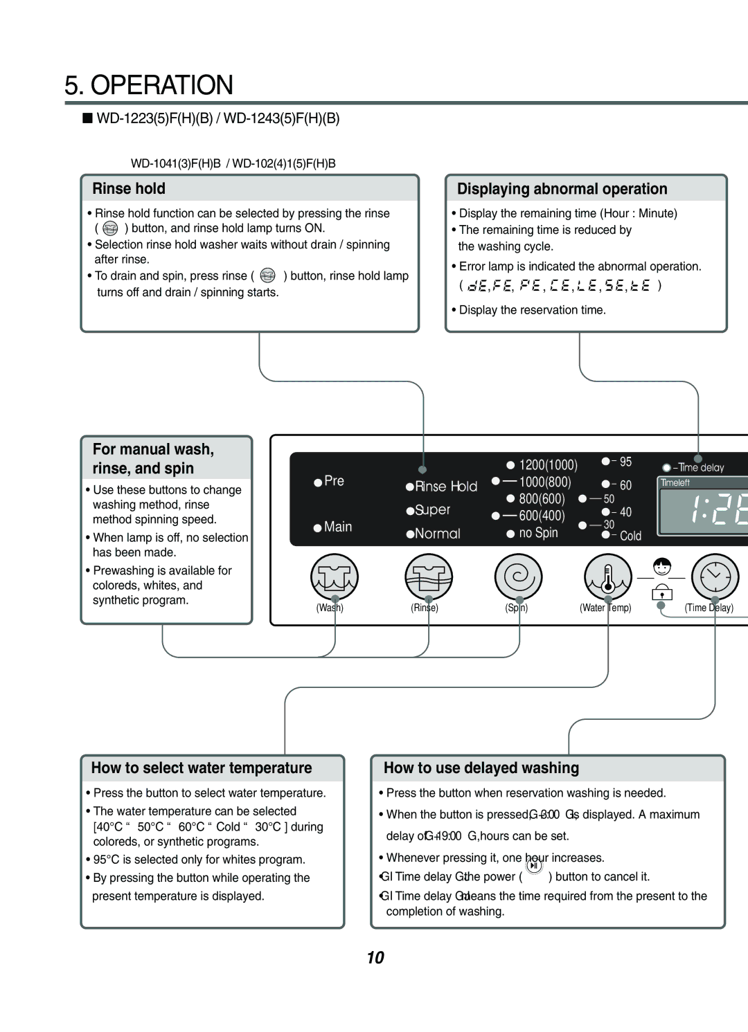 LG Electronics WD-1042F(H)(B), WD-1042FH, WD-1041(3)F(H)(B), WD-102(4)1(5)W(F)(H) Operation, WD-12235FHB / WD-12435FHB 