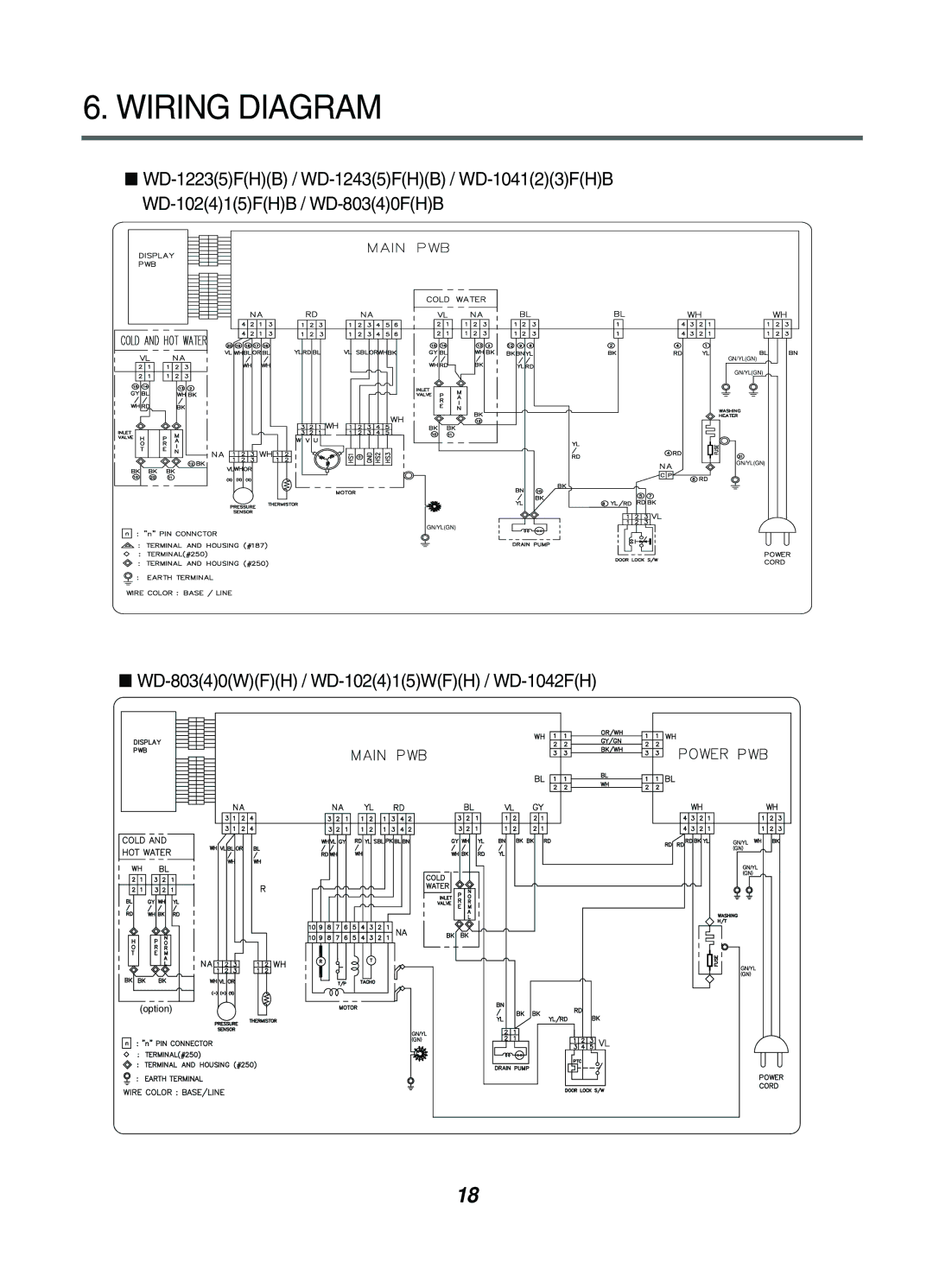 LG Electronics WD-102(4)(5)F(H)(B, WD-1042F(H)(B), WD-1041(3)F(H)(B) Wiring Diagram, WD-80340WFH / WD-102415WFH / WD-1042FH 