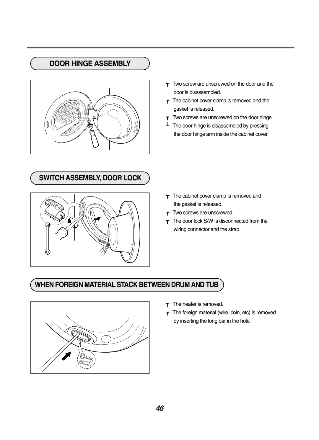 LG Electronics WD-1041(3)F(H)(B), WD-1042FH, WD-1042F(H)(B) service manual Door Hinge Assembly, Switch ASSEMBLY, Door Lock 