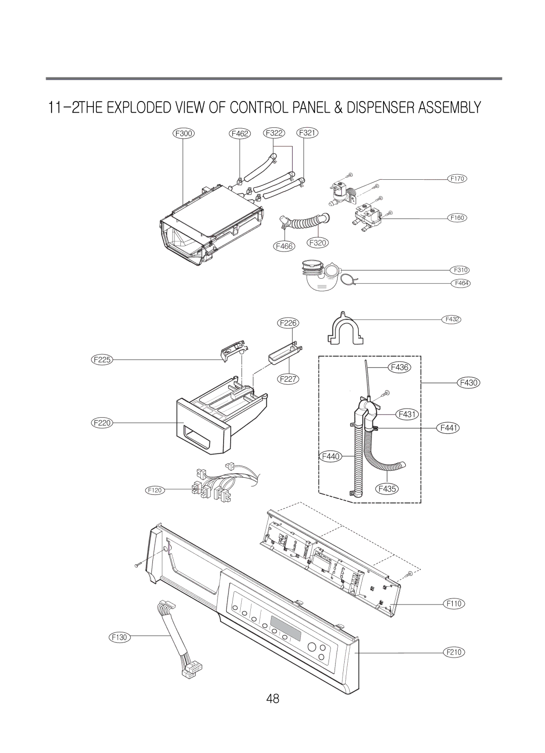 LG Electronics WD-102(4)(5)F(H)(B, WD-1042FH, WD-1042F(H)(B) 11-2THE Exploded View of Control Panel & Dispenser Assembly 