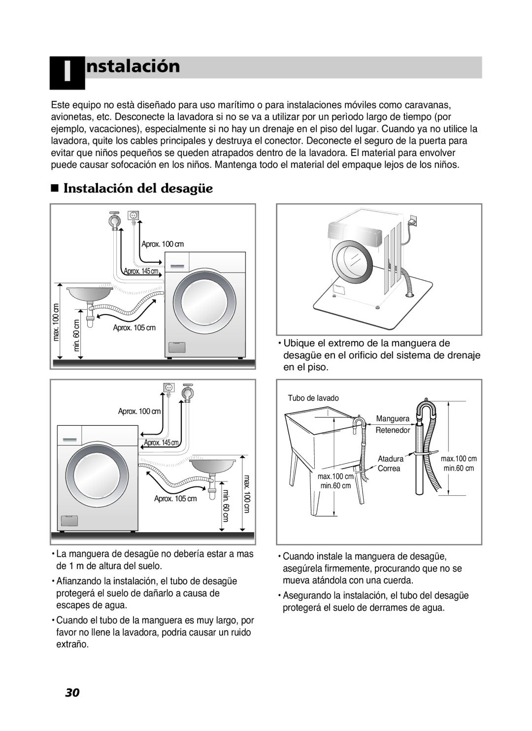 LG Electronics WD-10587BD owner manual Instalación del desagüe 