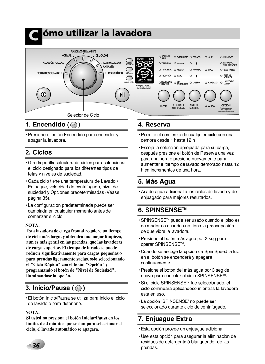 LG Electronics WD-10587BD owner manual Ómo utilizar la lavadora 