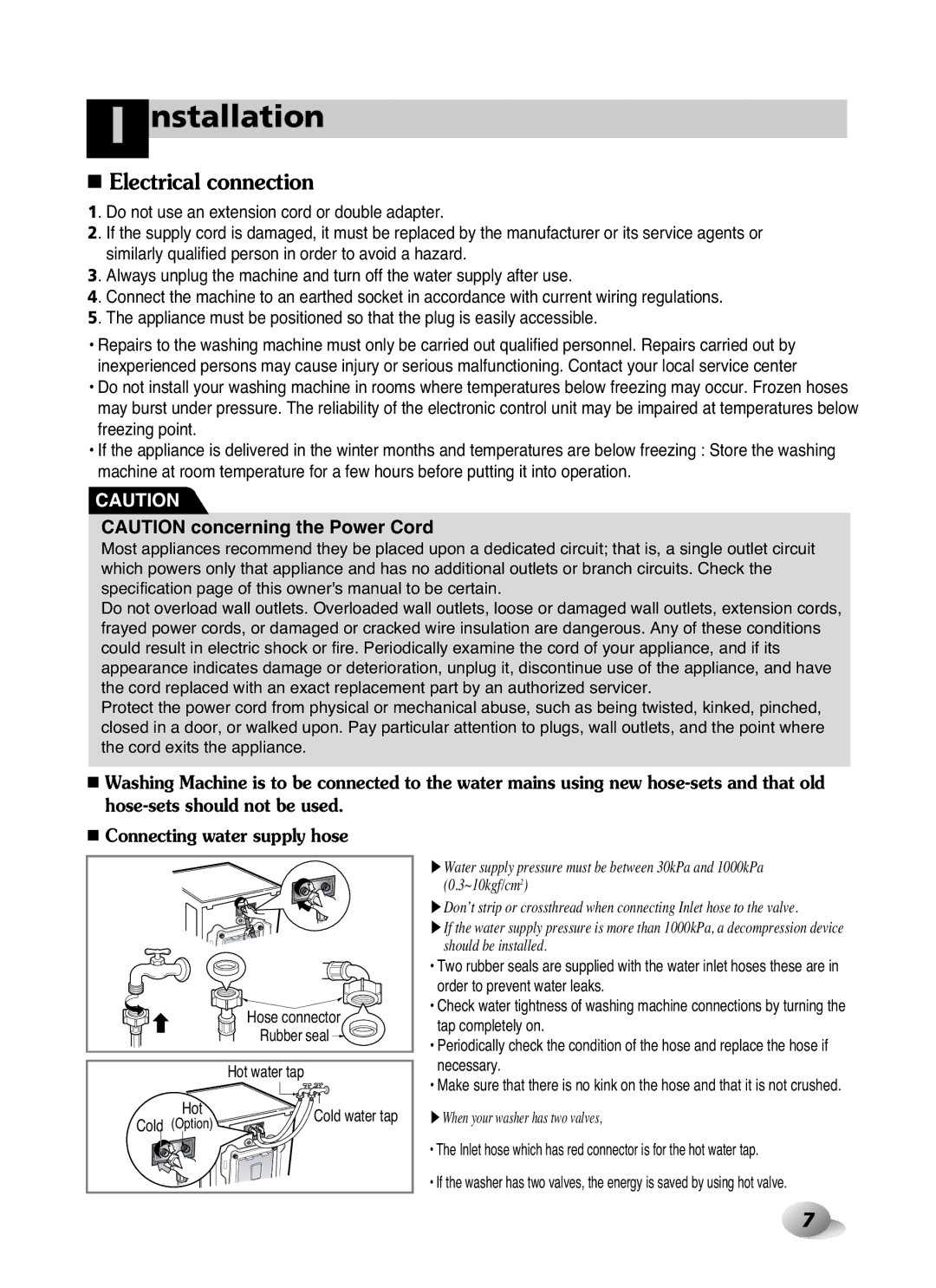 LG Electronics WD-10587BD owner manual Hot water tap 