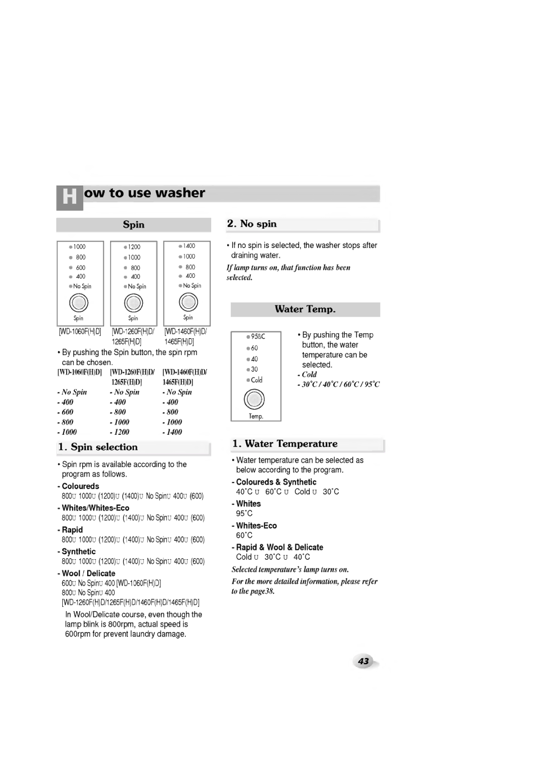 LG Electronics 1265F(H)D, WD-1060F(H)D, 1465(H)D, 1065F(H)D manual 