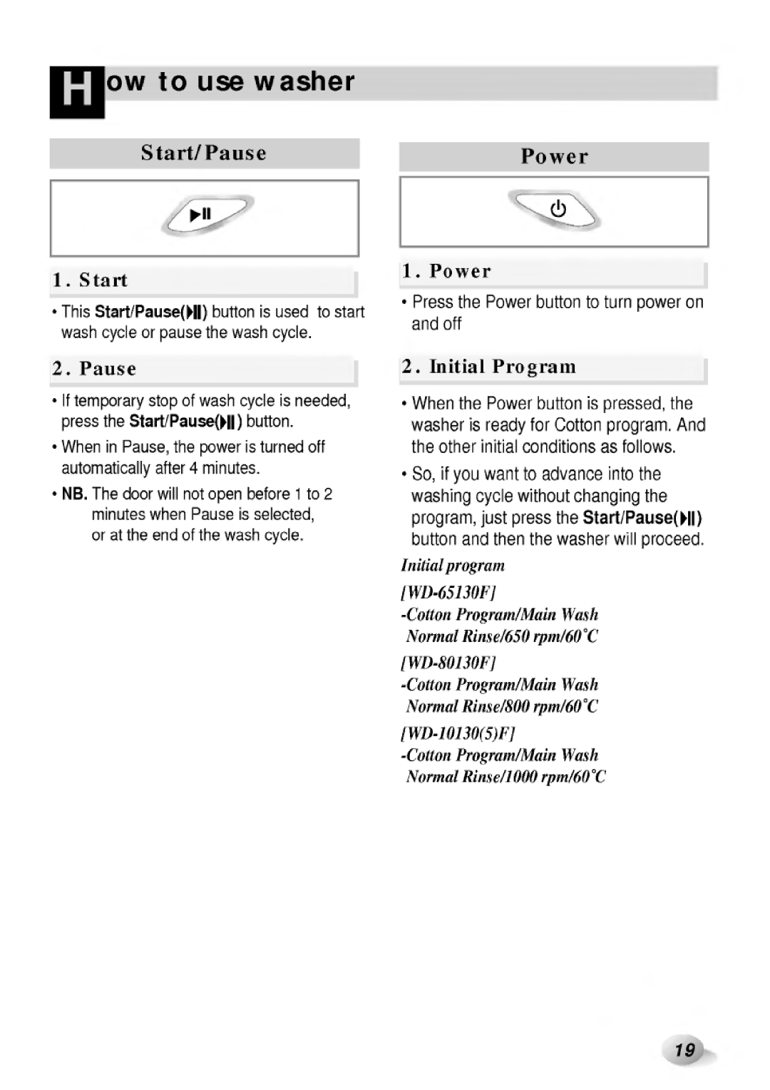 LG Electronics WD-10130(5)F, WD-65130F manual 