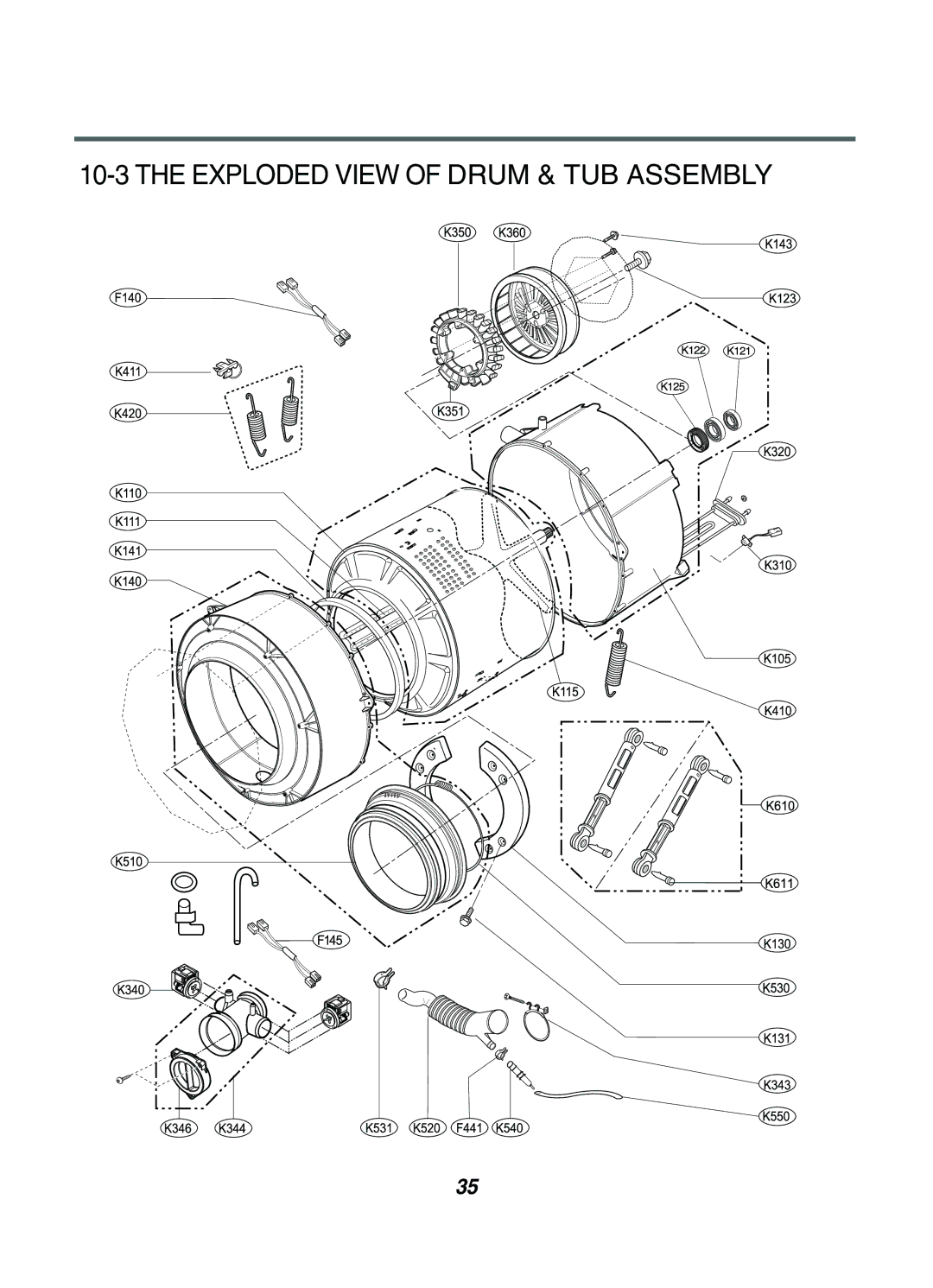 LG Electronics WD(M)-10220(5)FD, WD(M)-14220(5)FD, WD(M)-12220(5)FD, 16221FD Exploded View of Drum & TUB Assembly 