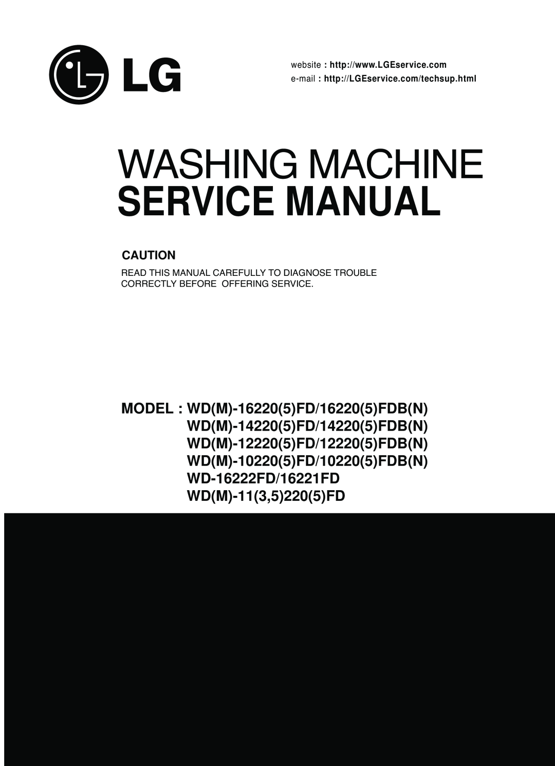 LG Electronics WD(M)-10220(5)FD service manual Washing Machine, Service Manual, e-mail http//LGEservice.com/techsup.html 