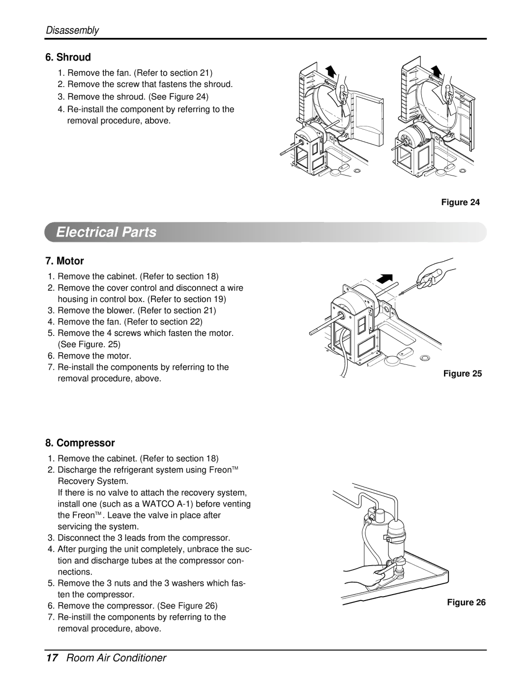 LG Electronics RAD-183A, WG1805RY6, WG2405RY6, RAD-243A service manual Electrical Parts, Shroud, Motor, Compressor 