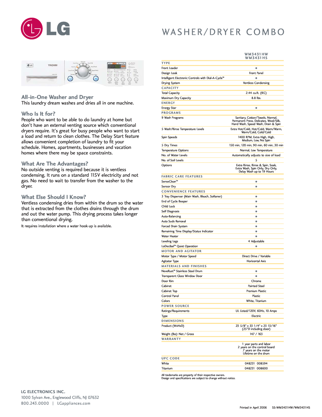 LG Electronics WM3431HW All-in-One Washer and Dryer, Who Is It for?, What Are The Advantages?, What Else Should I Know? 