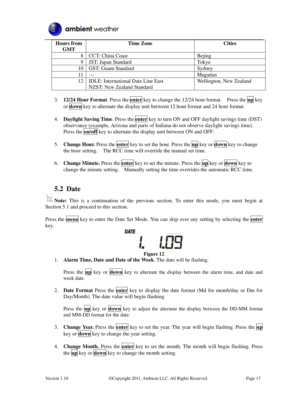 LG Electronics WS-2080 user manual Date, Down 