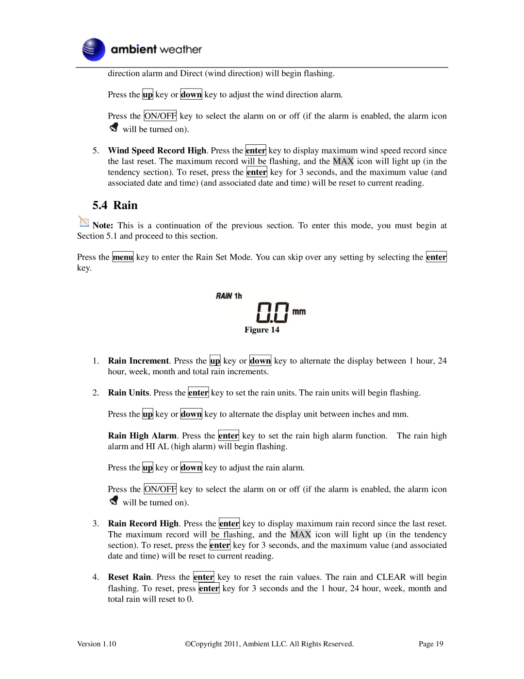 LG Electronics WS-2080 user manual Rain 