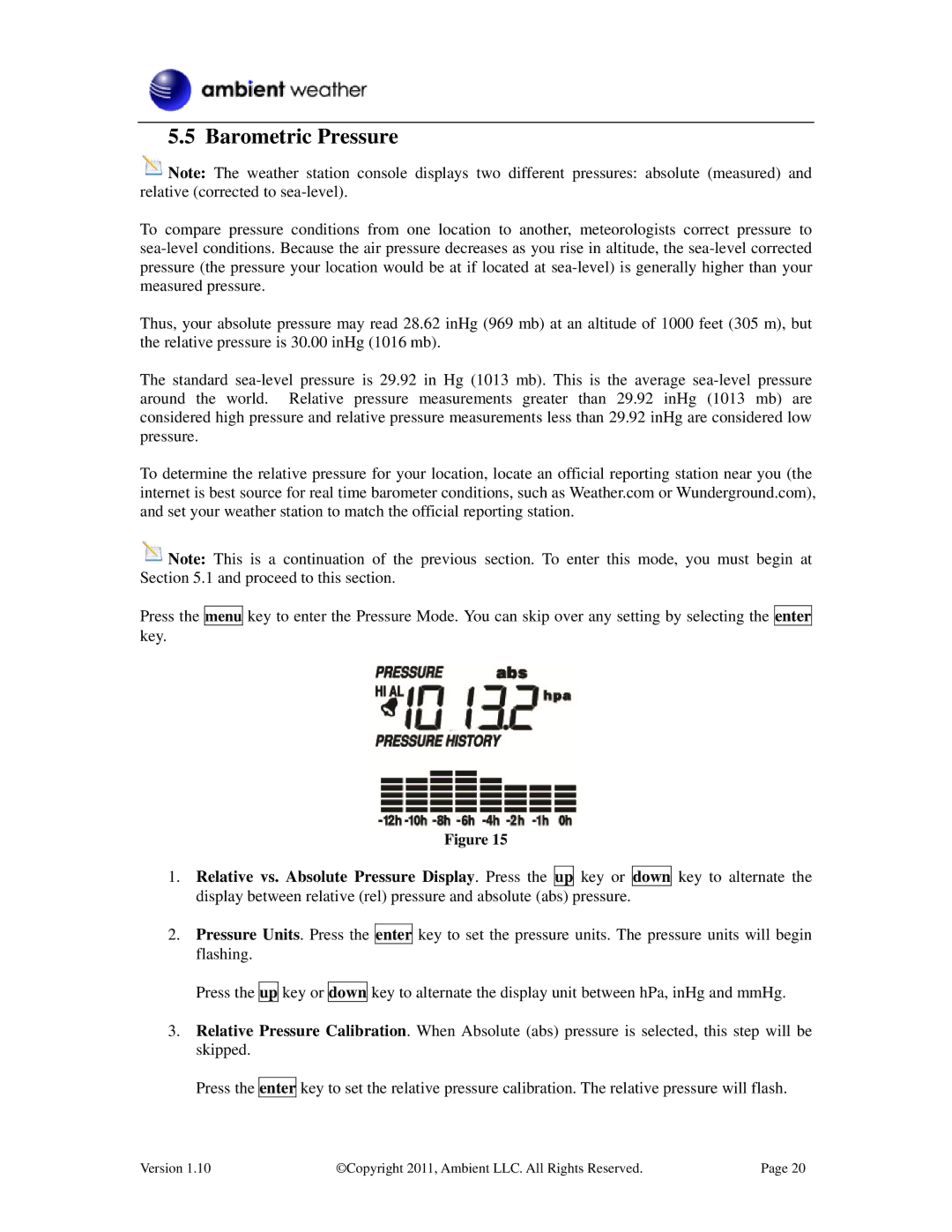 LG Electronics WS-2080 user manual Barometric Pressure 