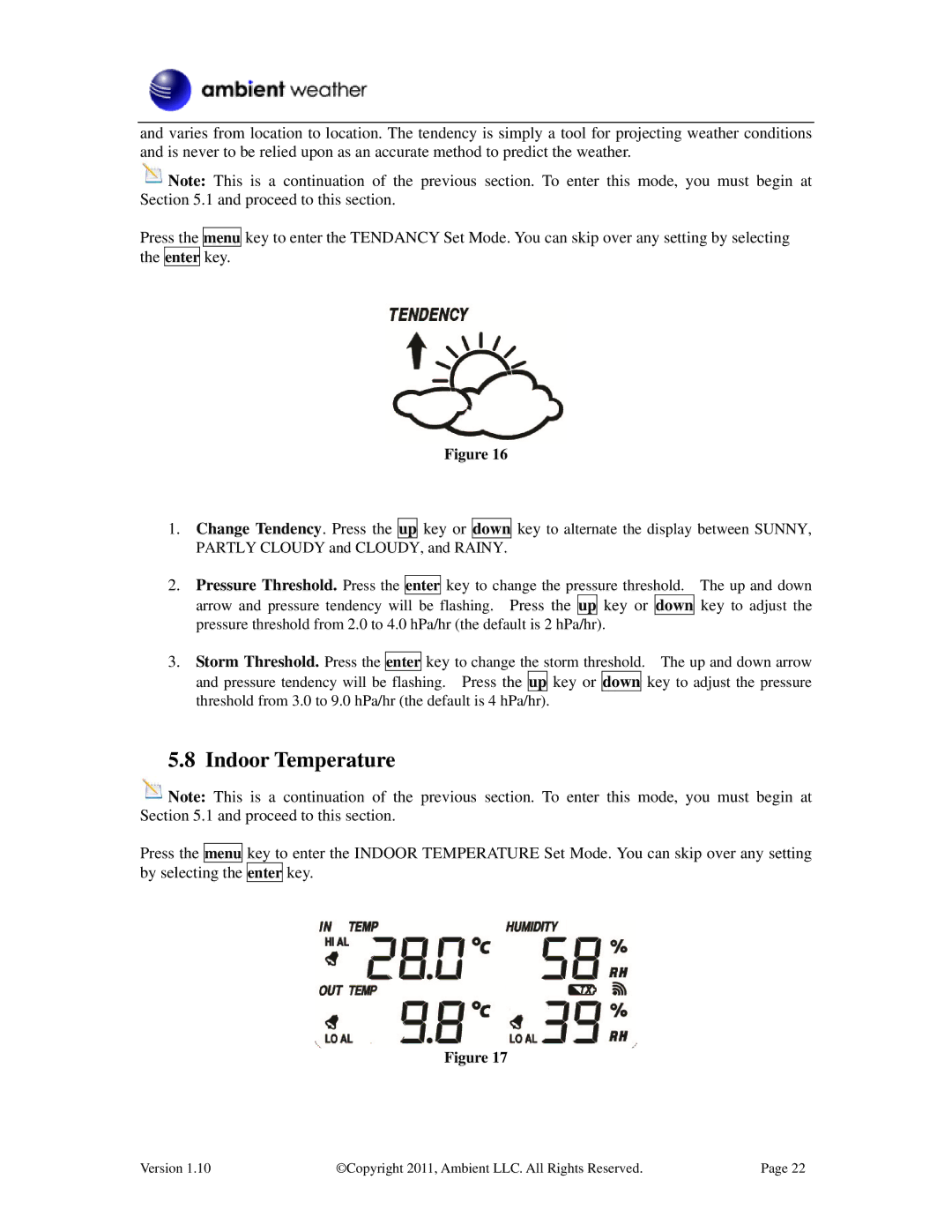 LG Electronics WS-2080 user manual Indoor Temperature 