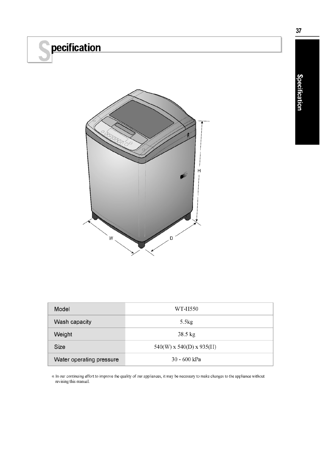 LG Electronics WT-H550 manual 